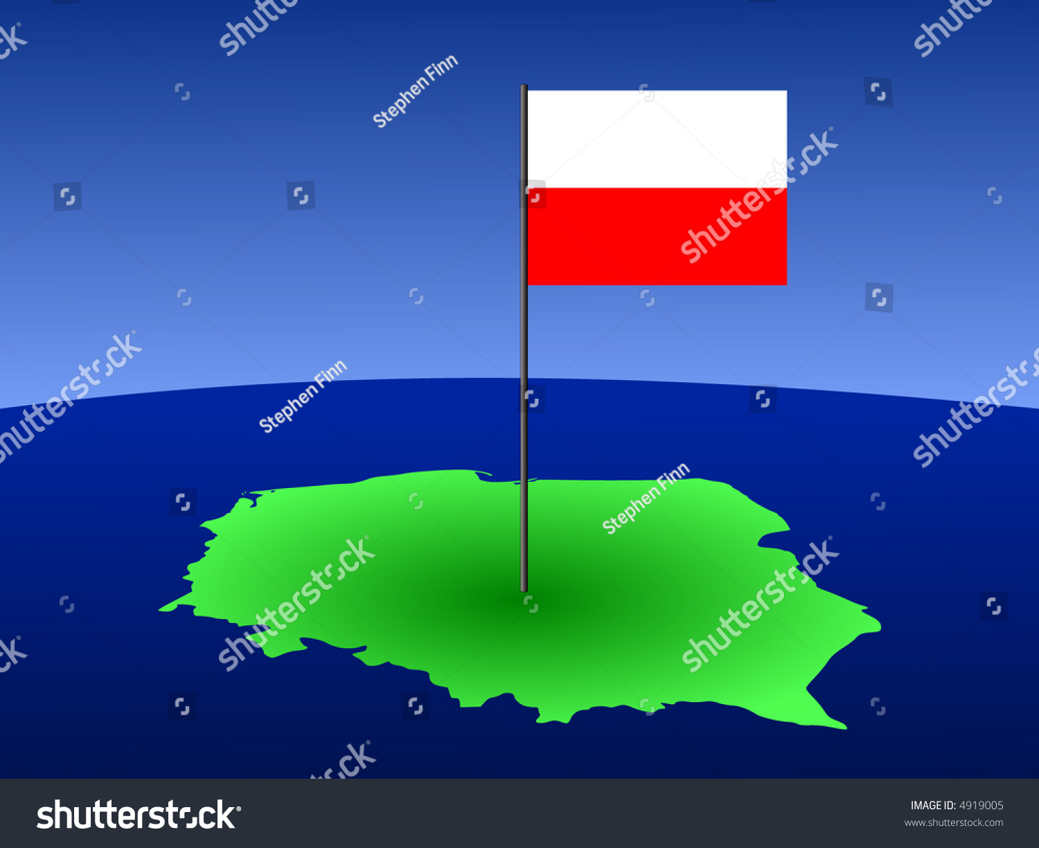 map of poland and Polish flag on pole illustration #4919005