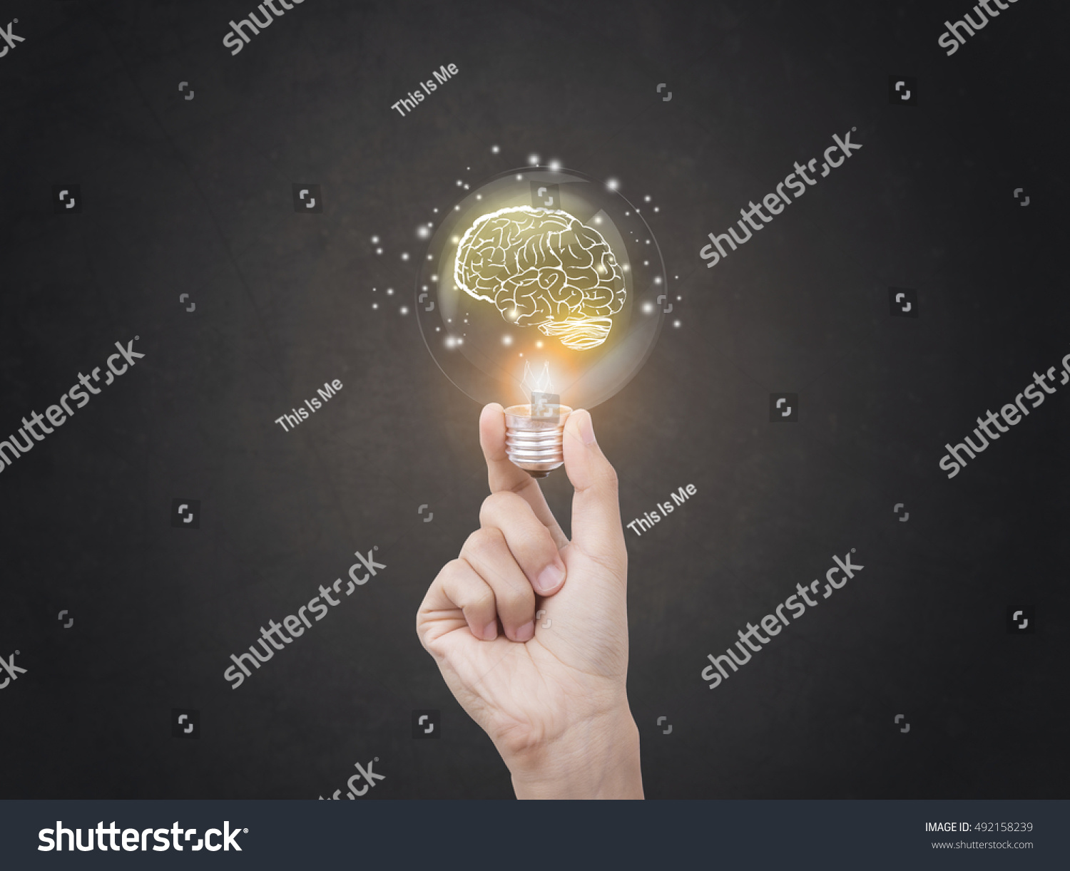 lightbulb brainstorming creative idea abstract icon on business hand.  #492158239