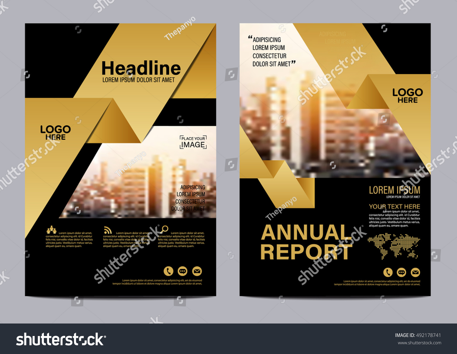 Gold Brochure Layout design template. Annual - Royalty Free Stock ...