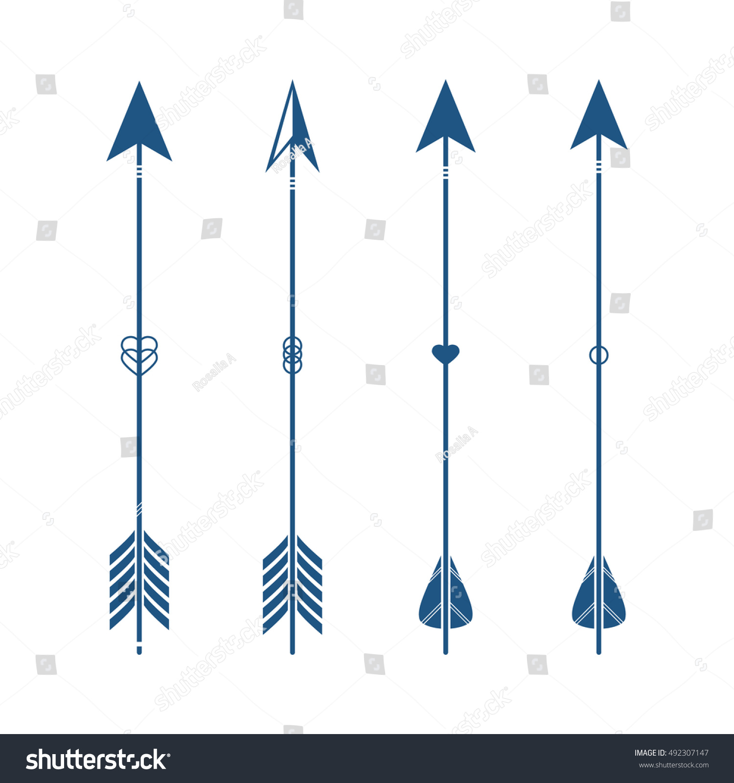 Collection of decorative tribal arrows. Hipster arrows. Indian style. Arrow clip art. Ethnic elements isolated on white background. #492307147