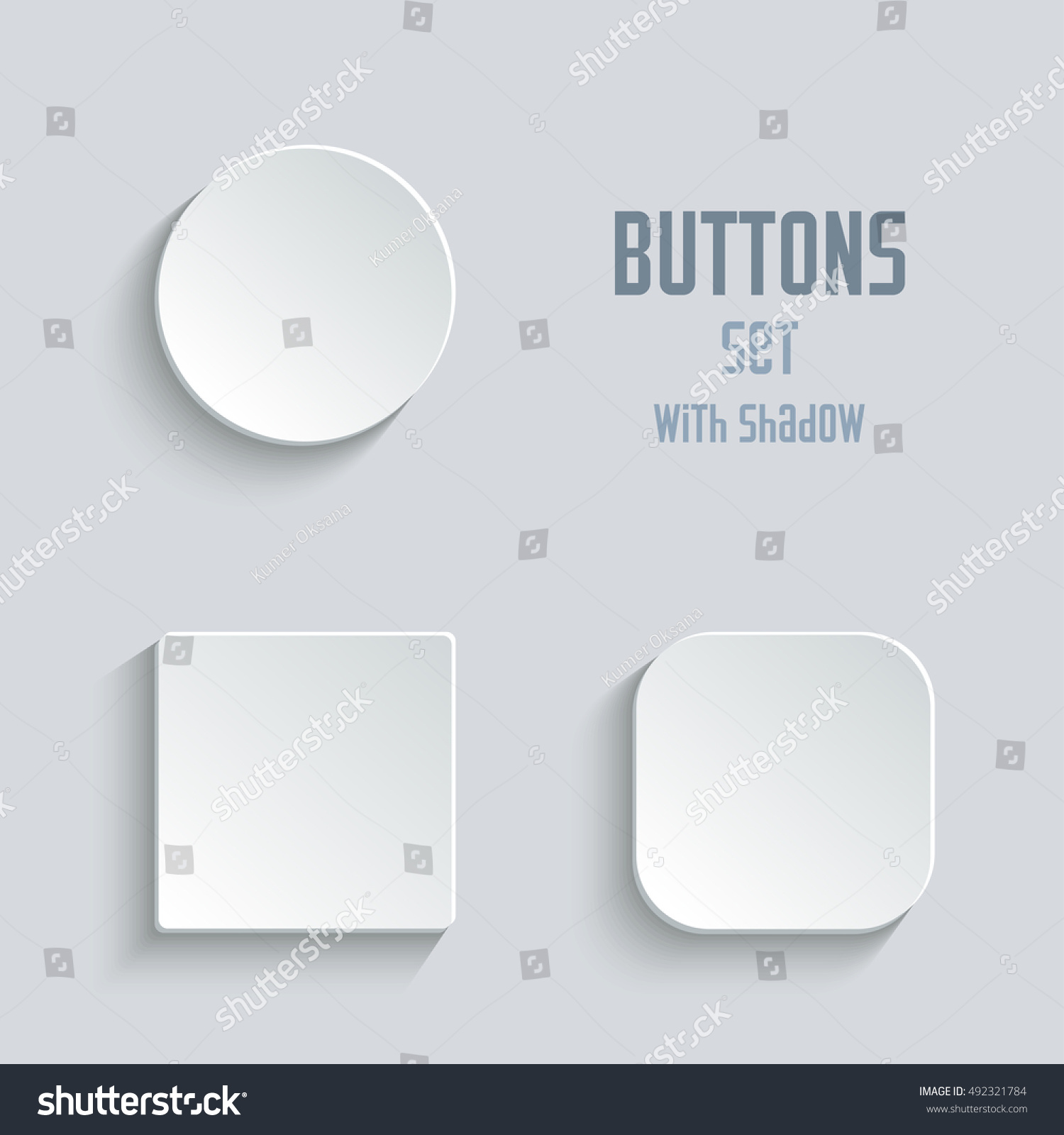 Vector white blank button set. Round square rounded buttons #492321784