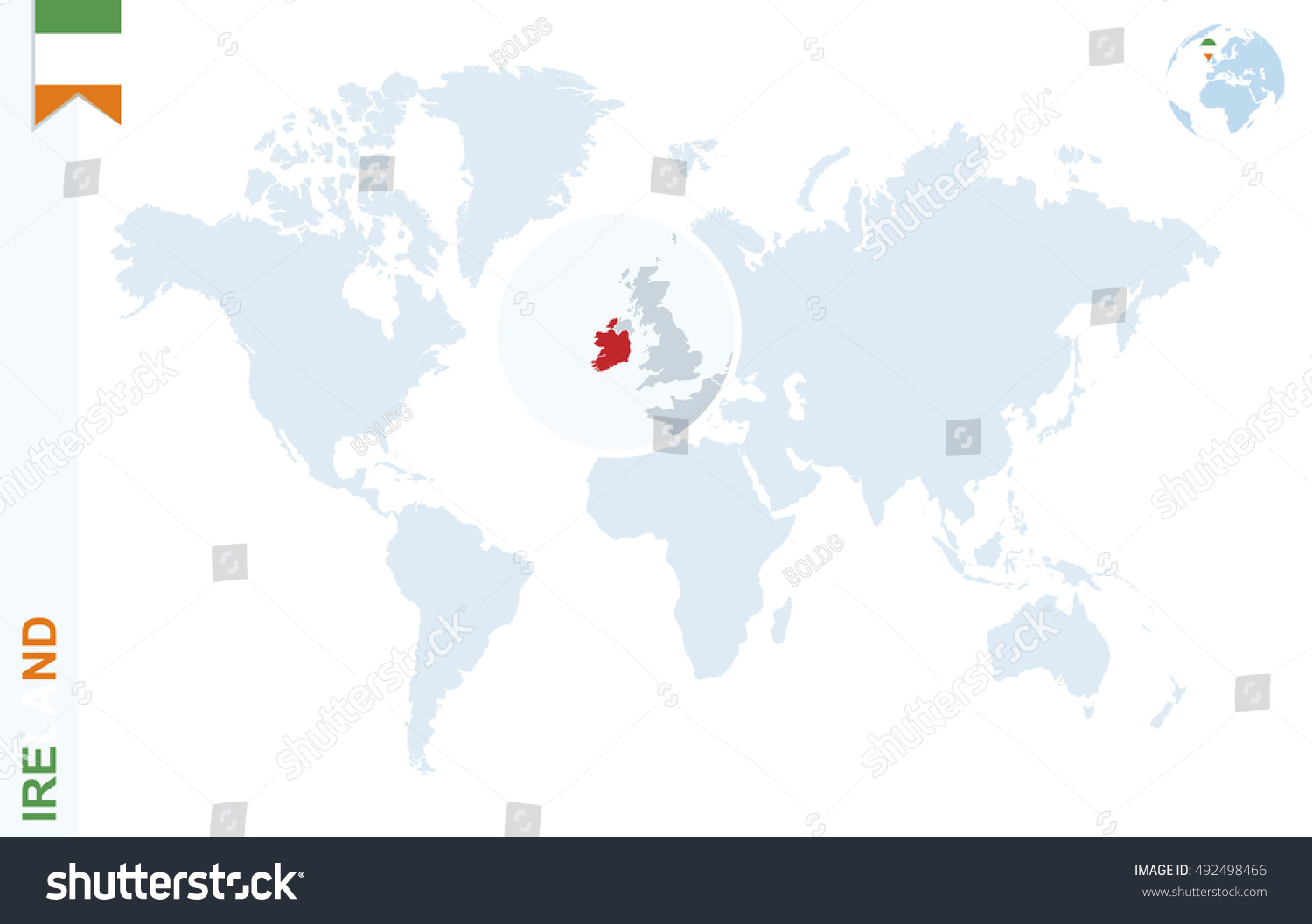 World Map With Magnifying On Ireland Blue Earth Royalty Free Stock Avopix 492498466
