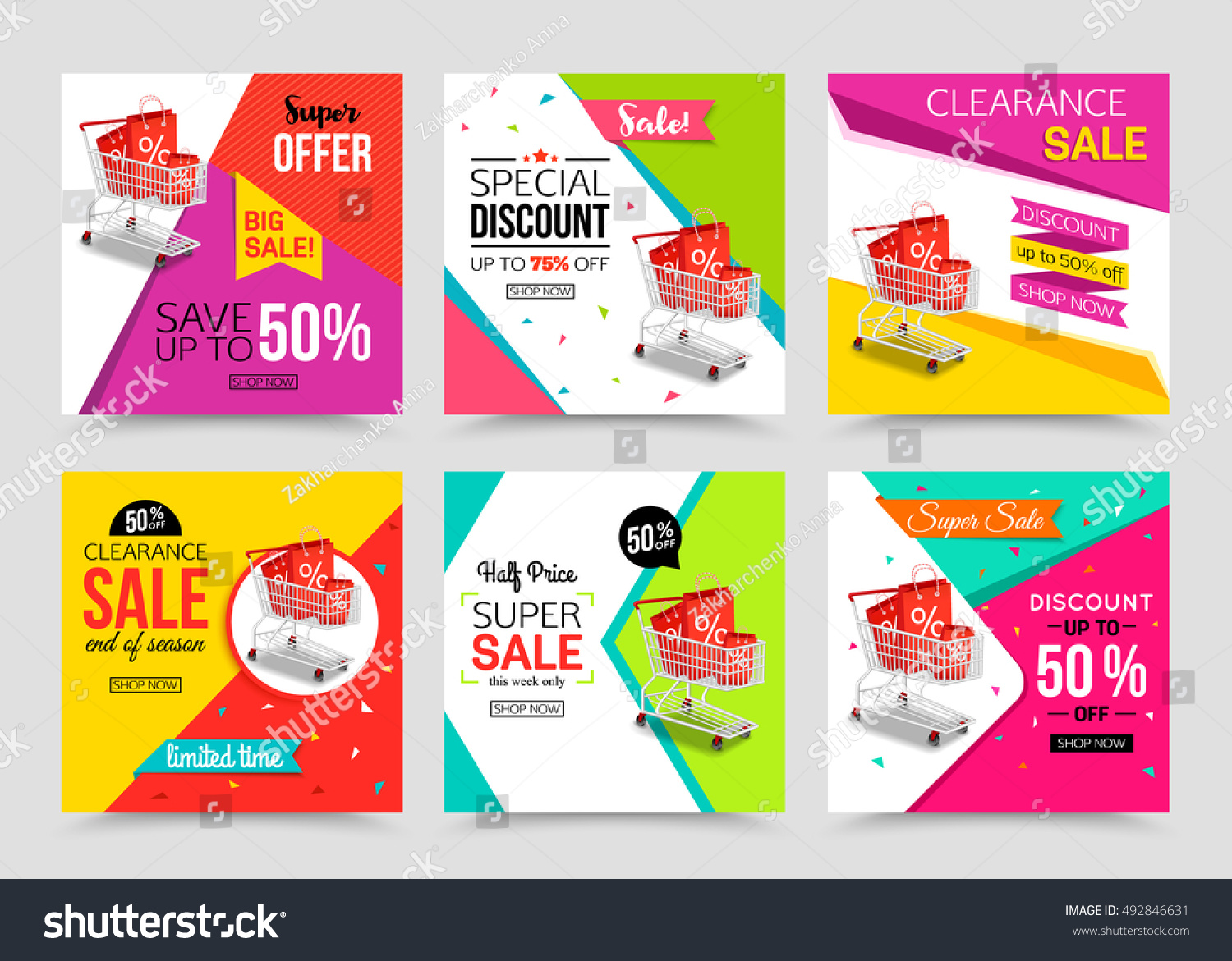 Collection of modern sale banner template. Vector illustrations. #492846631