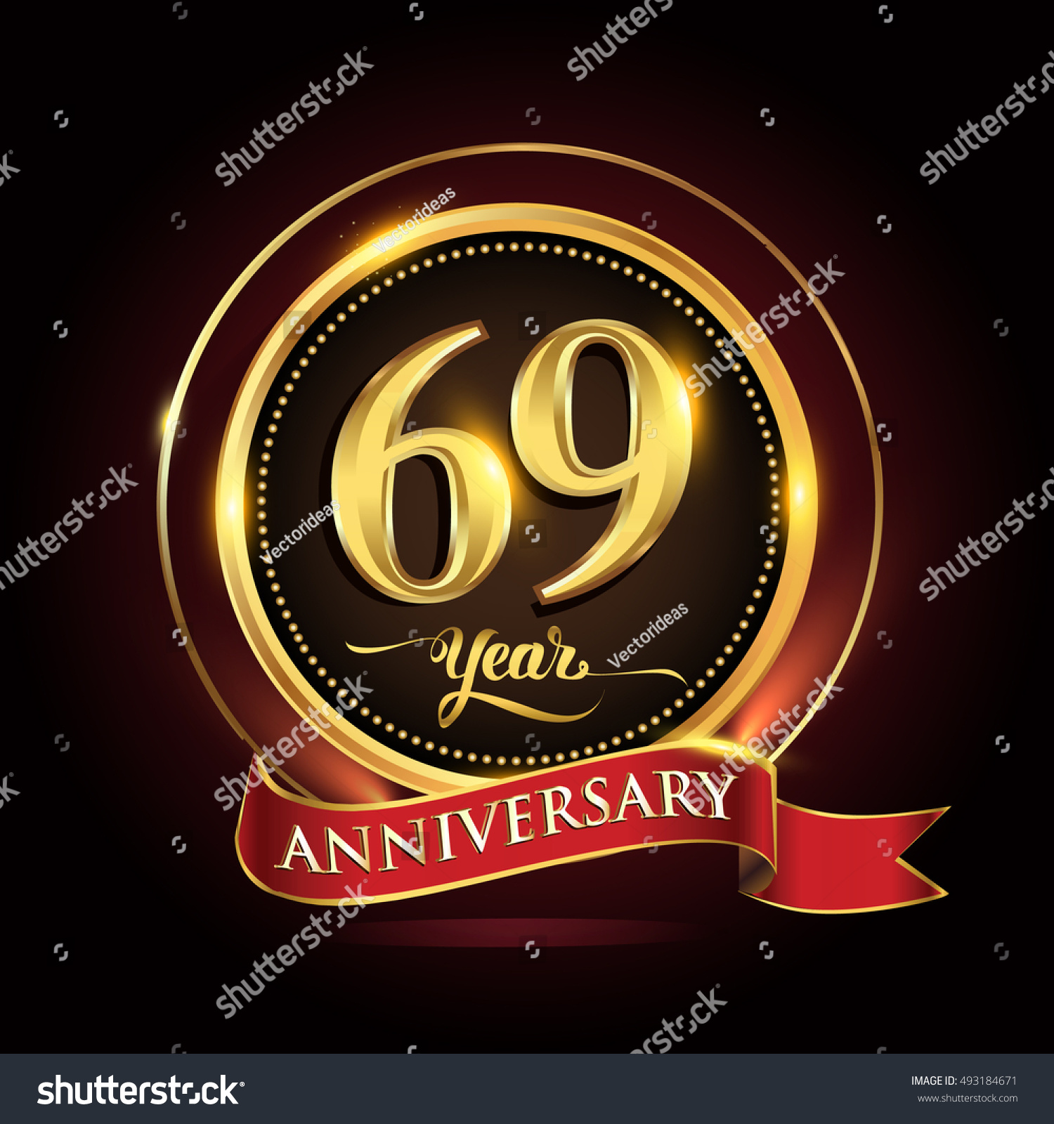 Celebrating 69 Years Anniversary Template Logo Royalty Free Stock