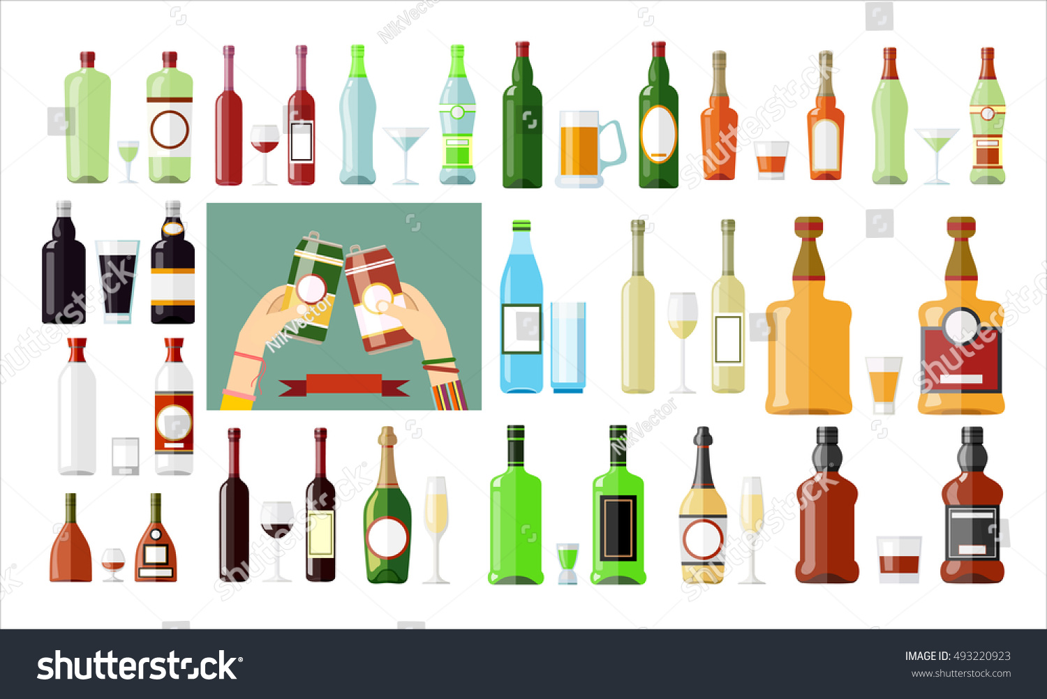 Set of different drinks and cocktails. Vector illustration. #493220923