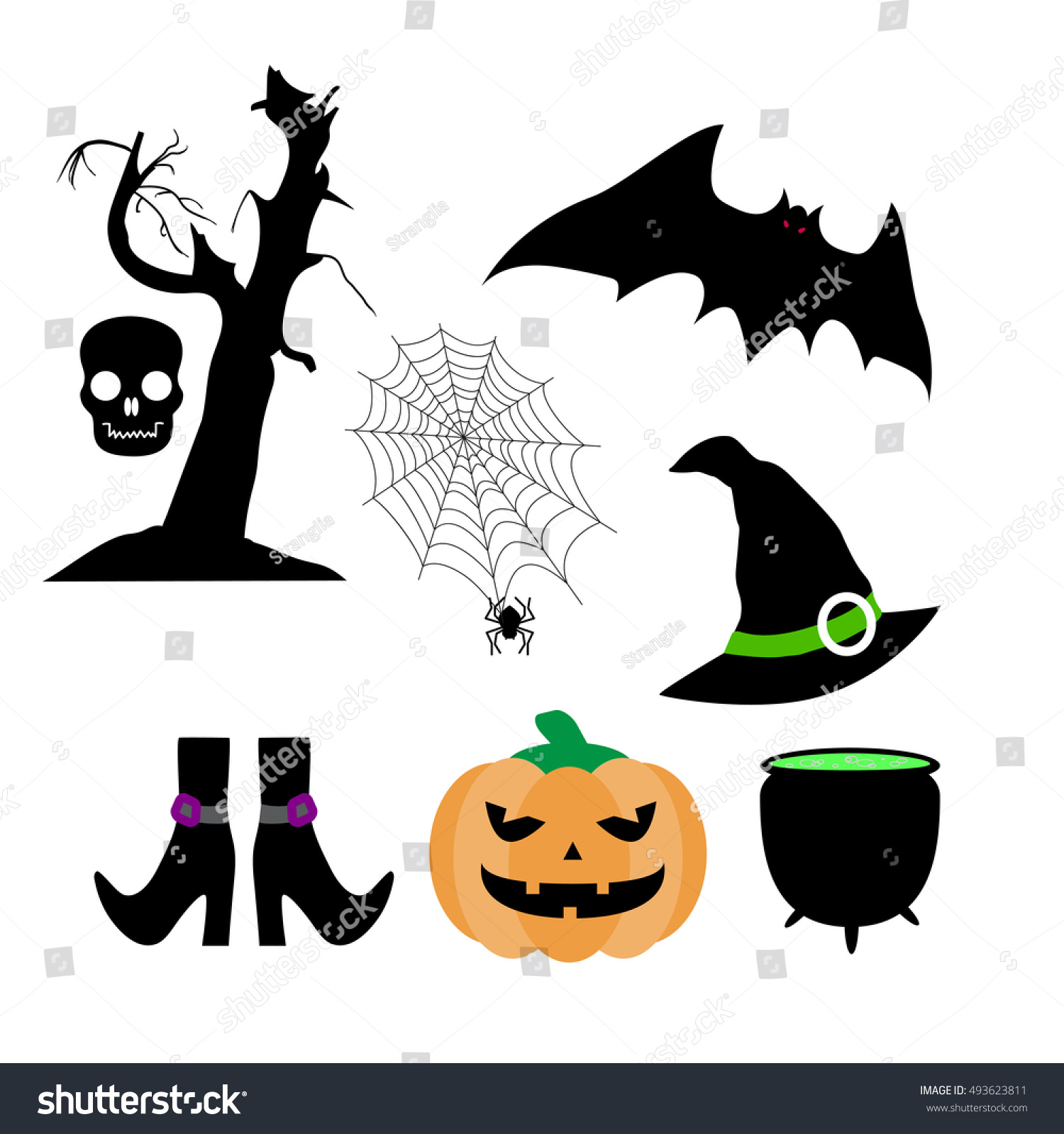 Set of silhouettes: pumpkin, bat, hand drawn - Royalty Free Stock ...