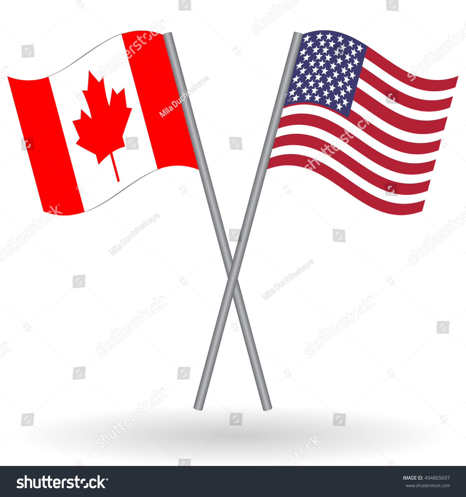 Canadian and American crossed flags. Canada - Royalty Free Stock Photo ...