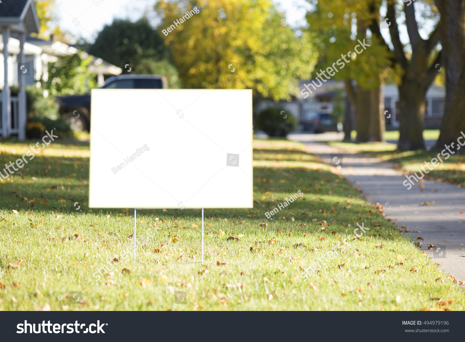 blank yard sign during sunny autumn weather #494979196