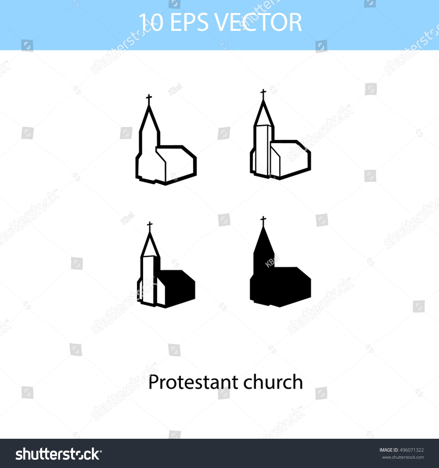 Vector Set Illustration Of Protestant Church Royalty Free Stock Vector 496071322 3798