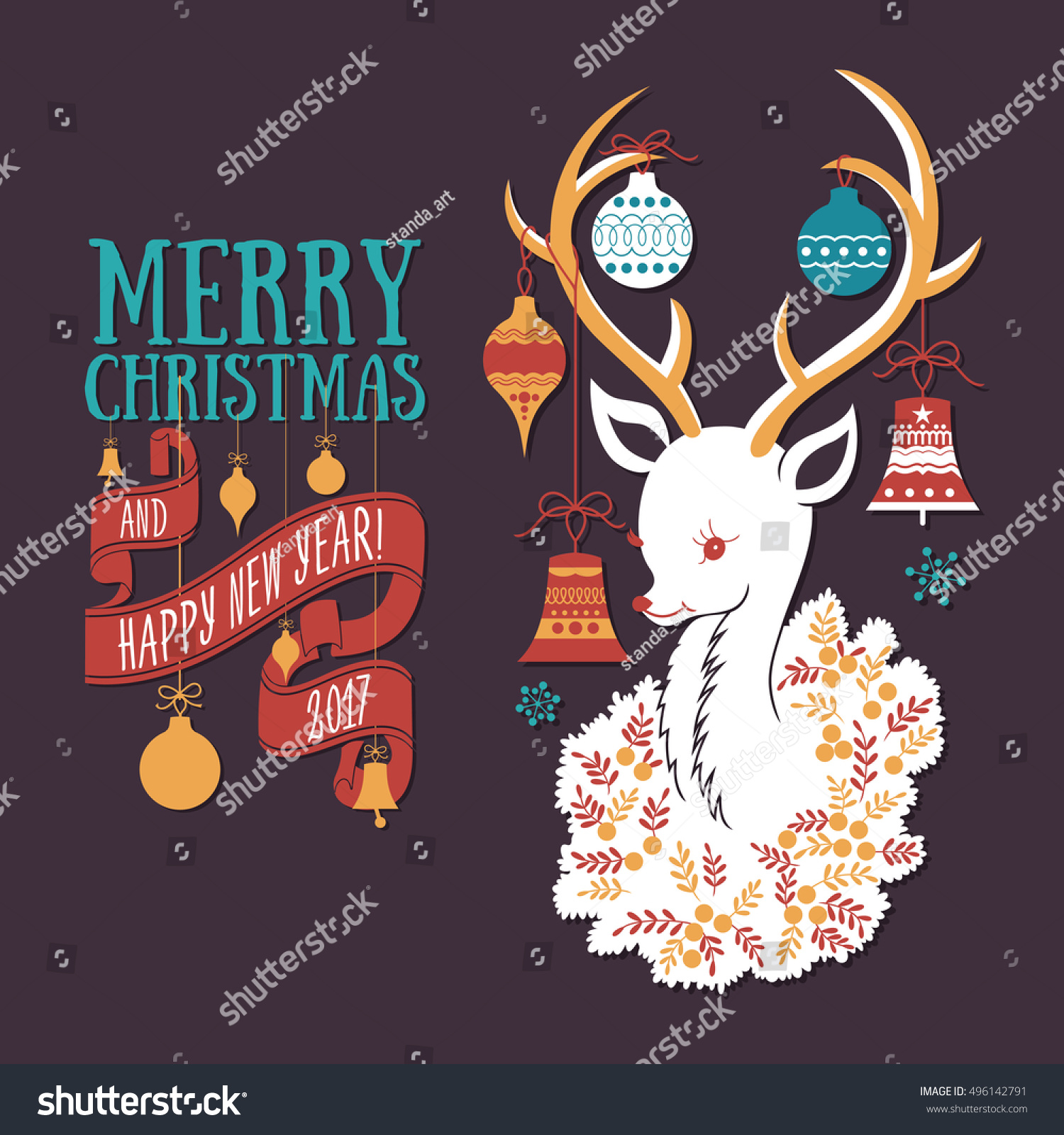 Christmas deer - greeting card - Royalty Free Stock Vector 496142791 ...