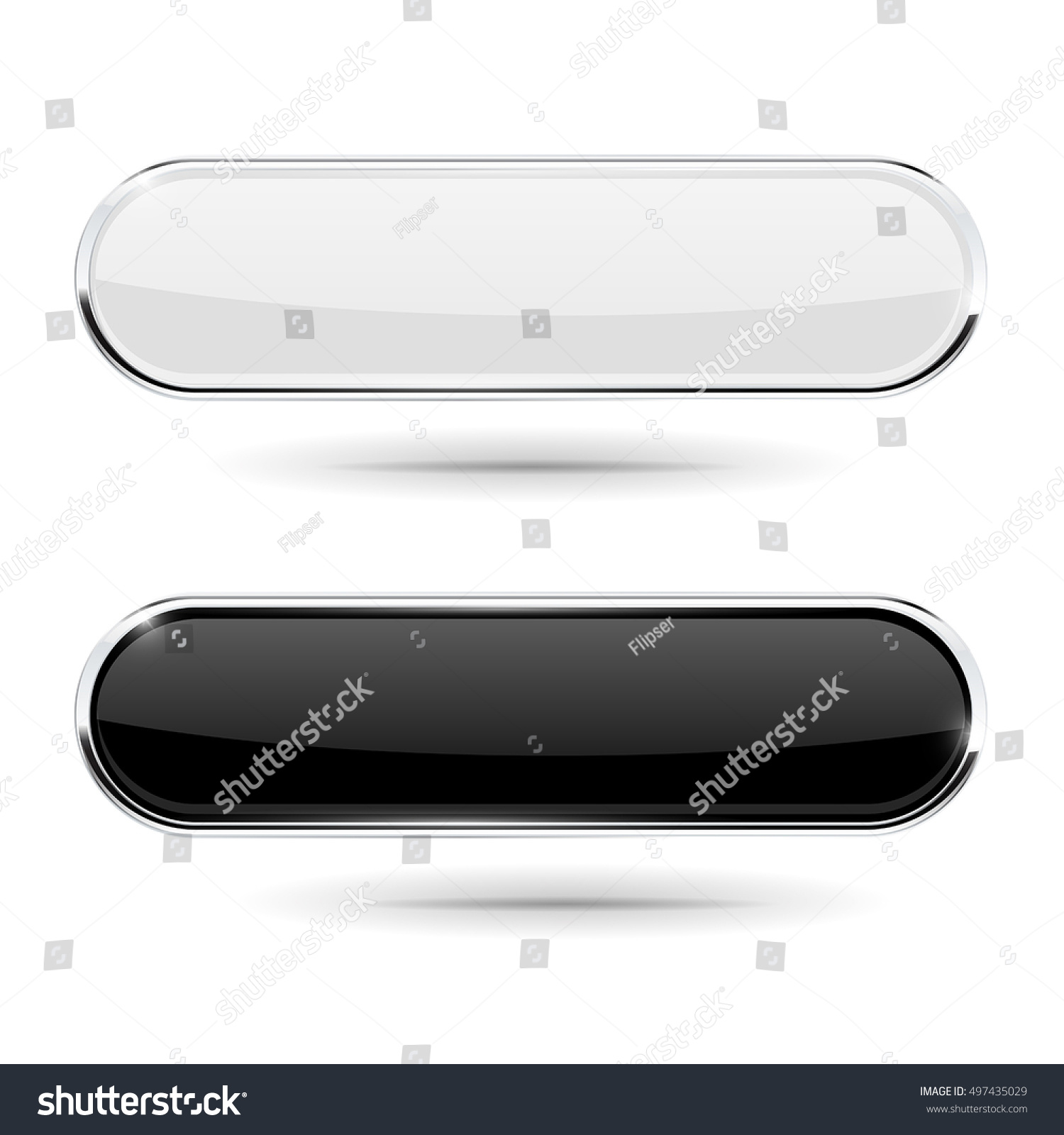 Oval Buttons With Chrome Frame Black And White Royalty Free Stock Vector Avopix Com