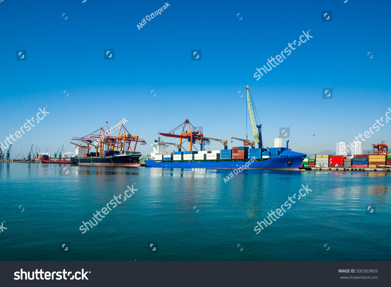 loaded container ship at the dock #500303809