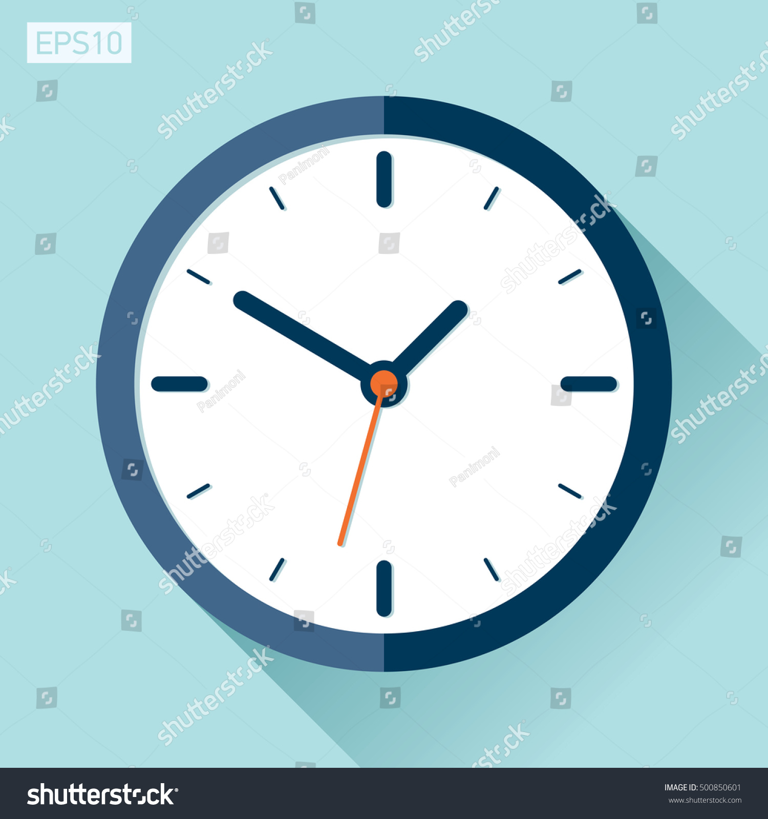 Clock icon in flat style, timer on color background. Vector design element #500850601