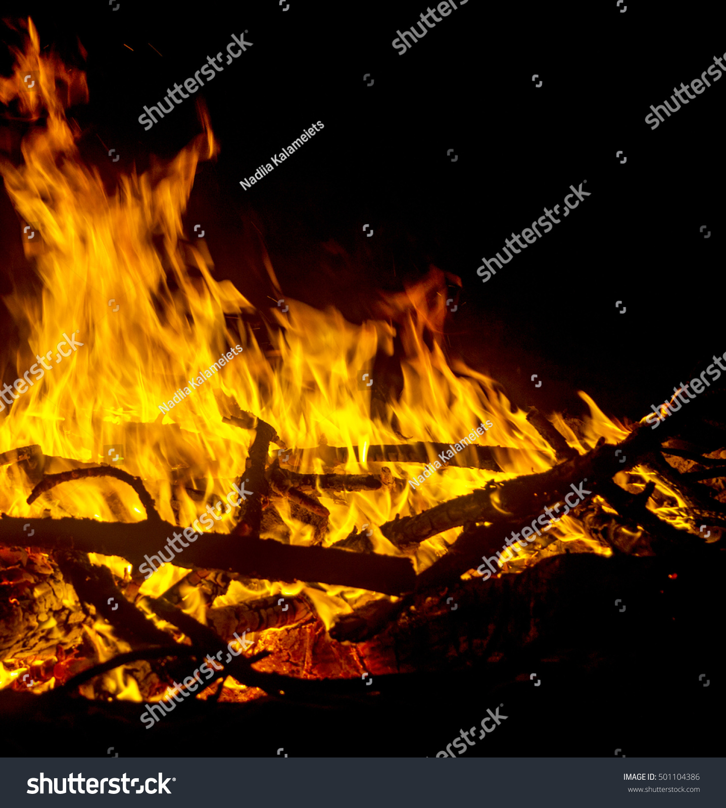 Fire flames background. Mystic Bonfire at night. background #501104386