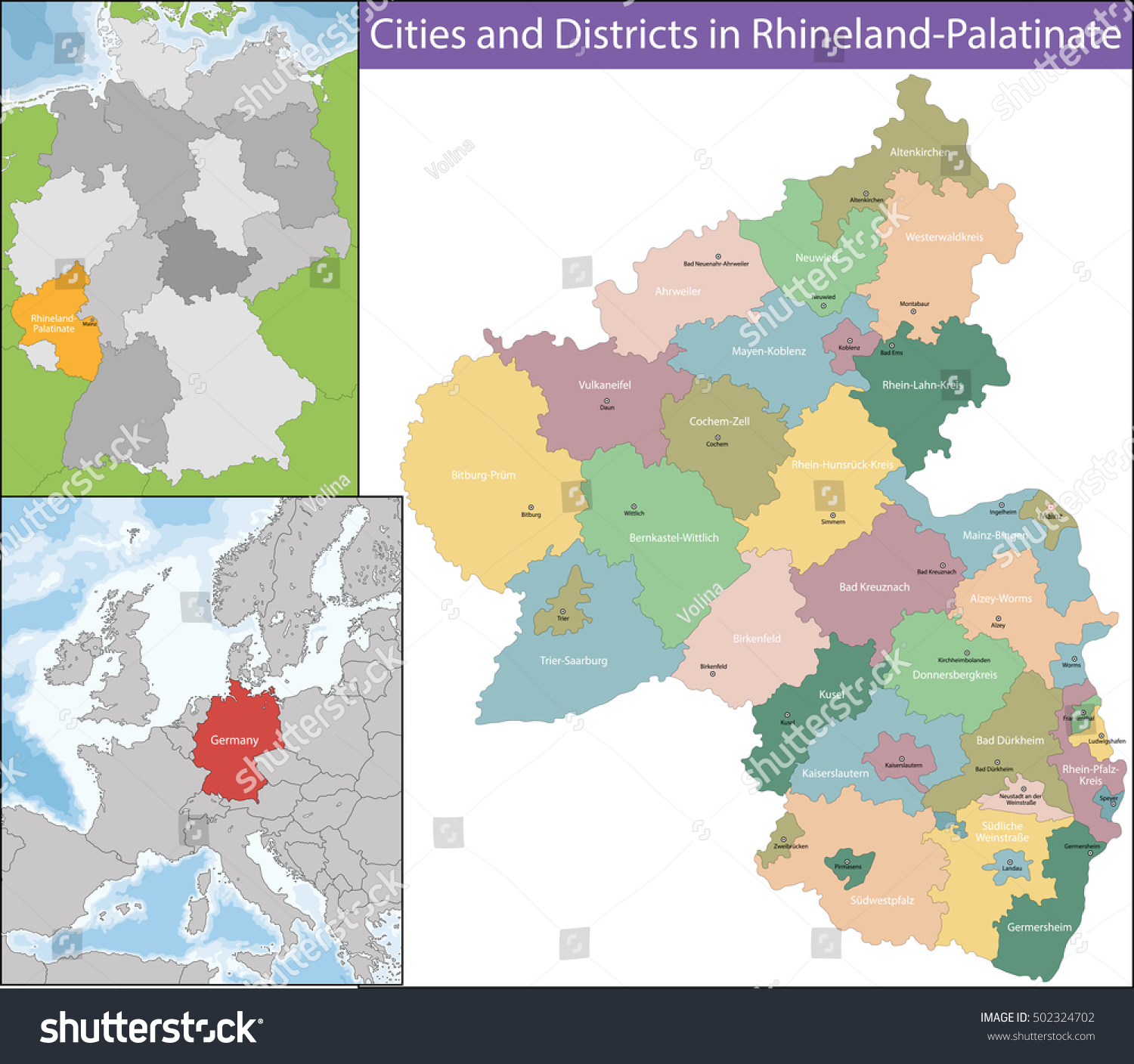 Map of Rhineland-Palatinate - Royalty Free Stock Vector 502324702 ...