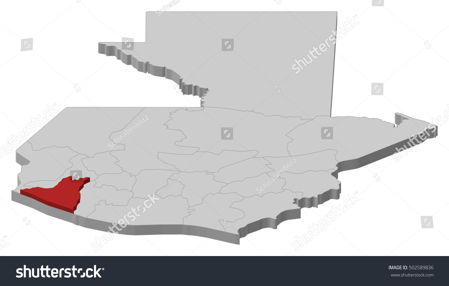 Map Guatemala, Retalhuleu 3DIllustration Royalty Free Stock
