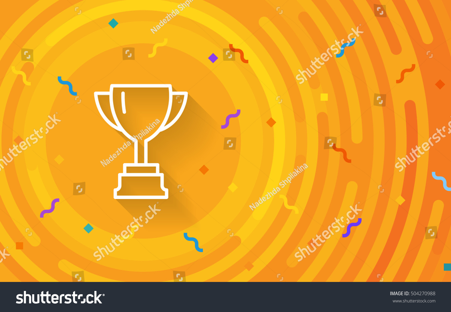 Vector cup. Thin line victory bowl. Trophy super vase icon. White super cup isolated on orange background. Triumph prize. Victory icon. Prize symbol. First place goblet. Minimalist hipster mug. EPS 10 #504270988