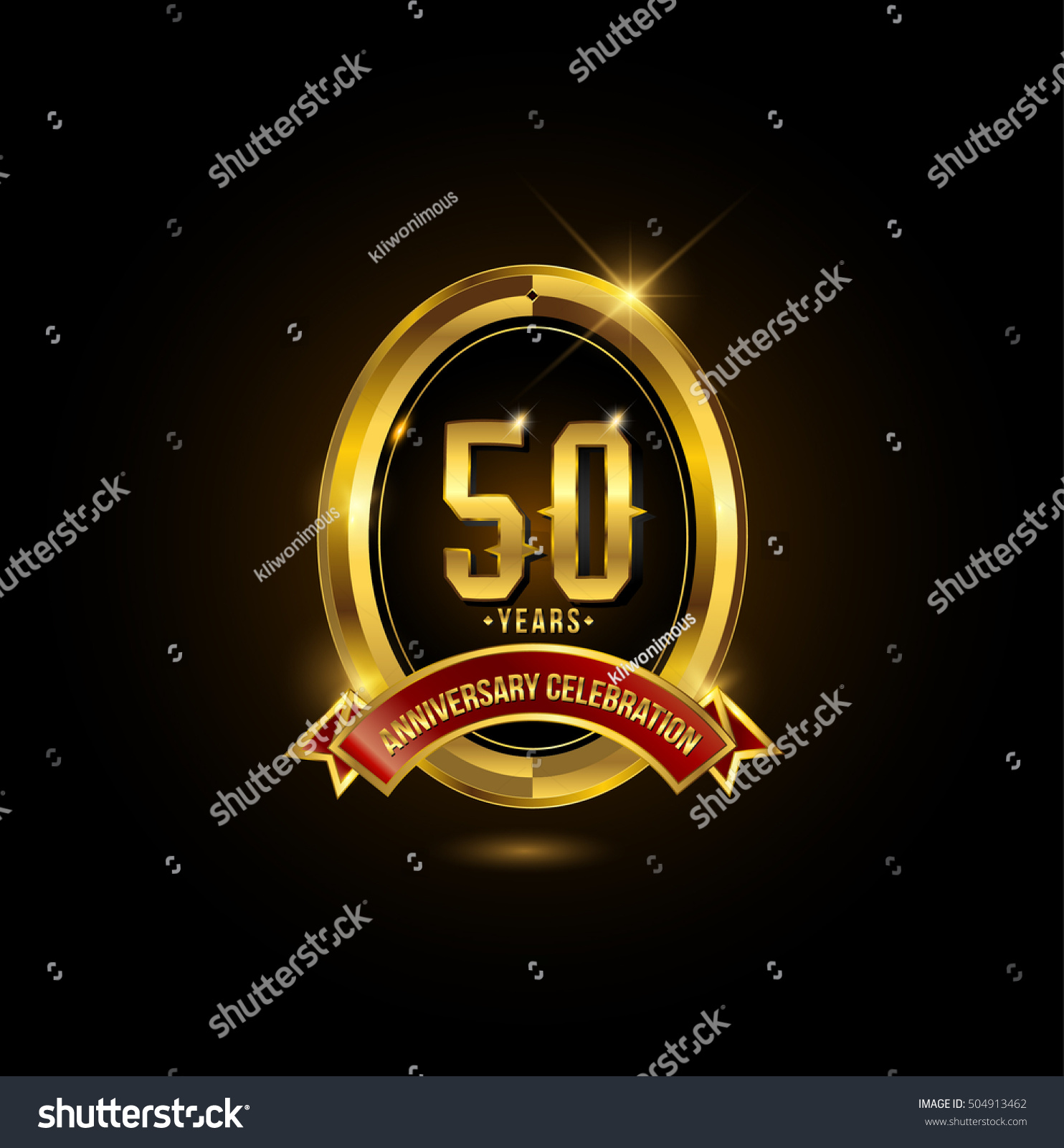 50 years golden anniversary logo with red ribbon - Royalty Free Stock ...