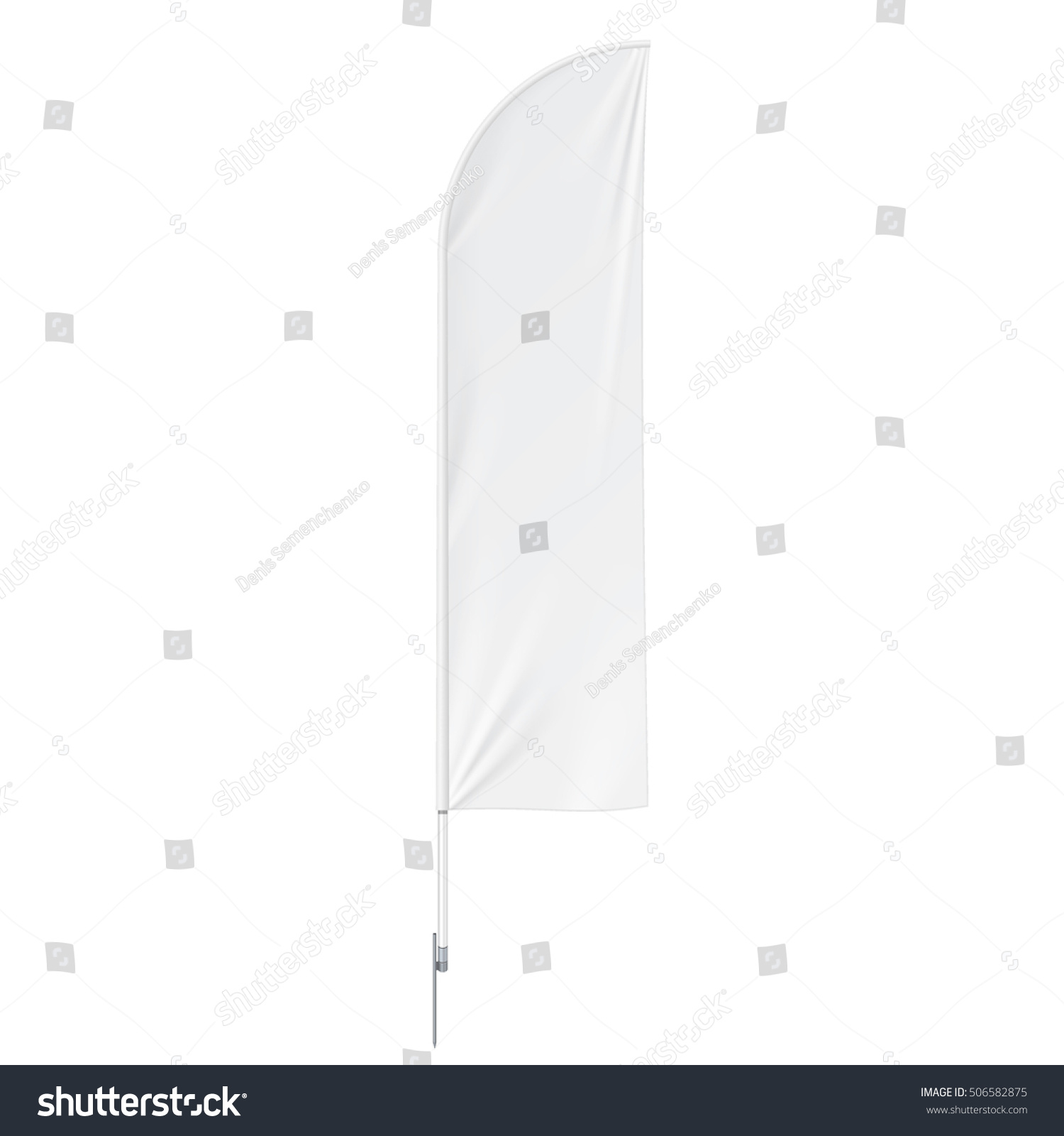 Outdoor Feather Flag With Ground Spike, Stander Banner Shield. Mock Up On White Background Isolated. Ready For Your Design. Product Advertising. Vector EPS10 #506582875