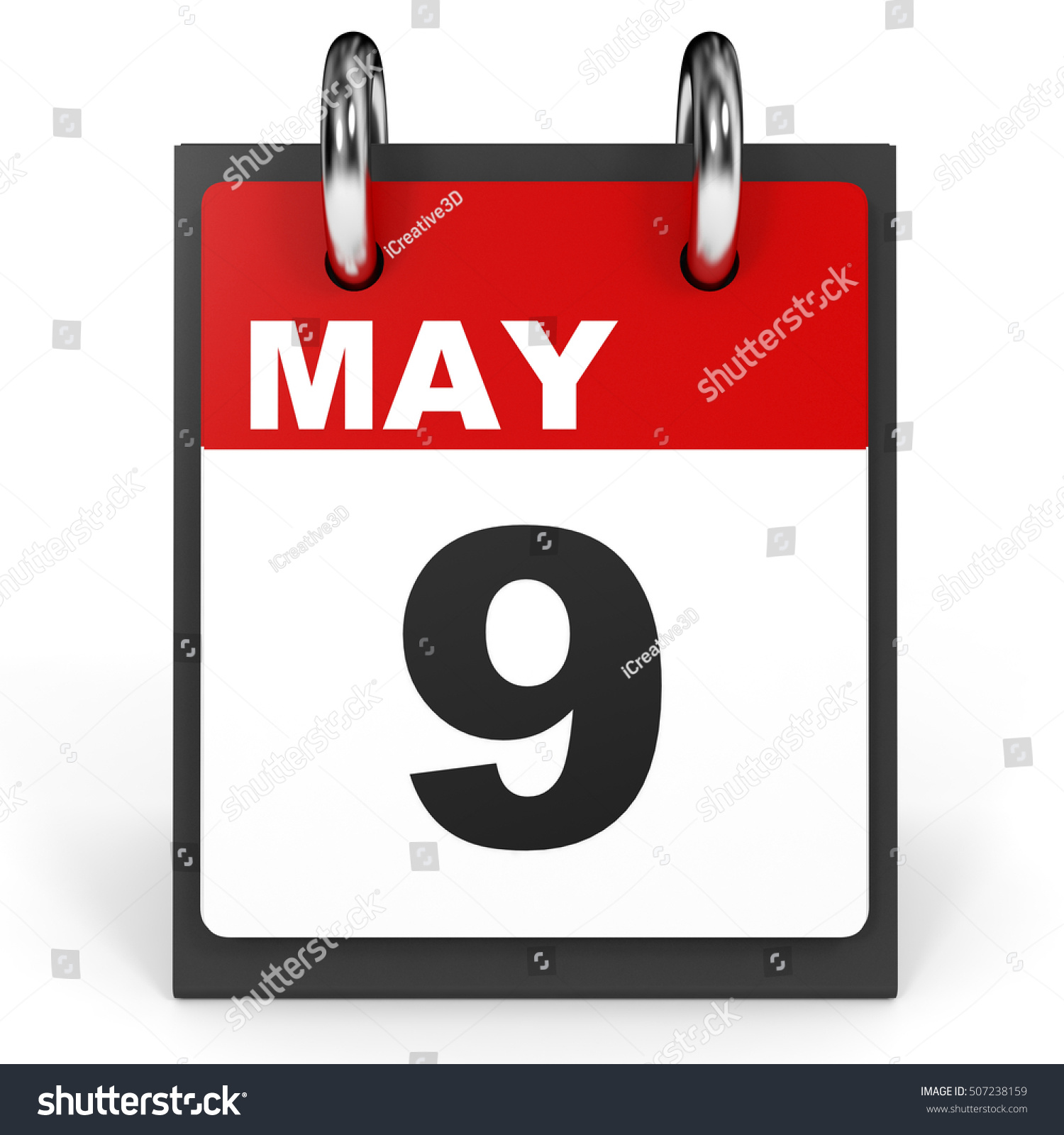 May 9. Calendar on white background. 3D Royalty Free Stock Photo