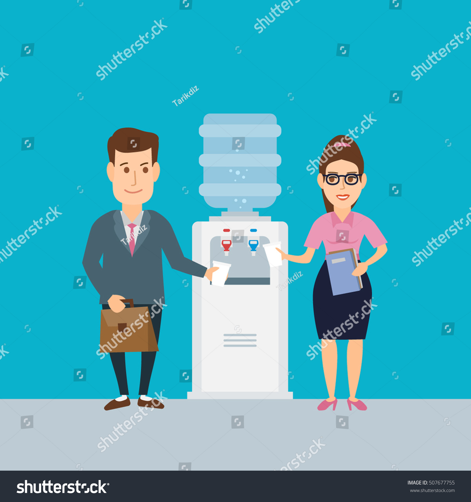 Office People Near The Cooler With Water - Royalty Free Stock Vector 