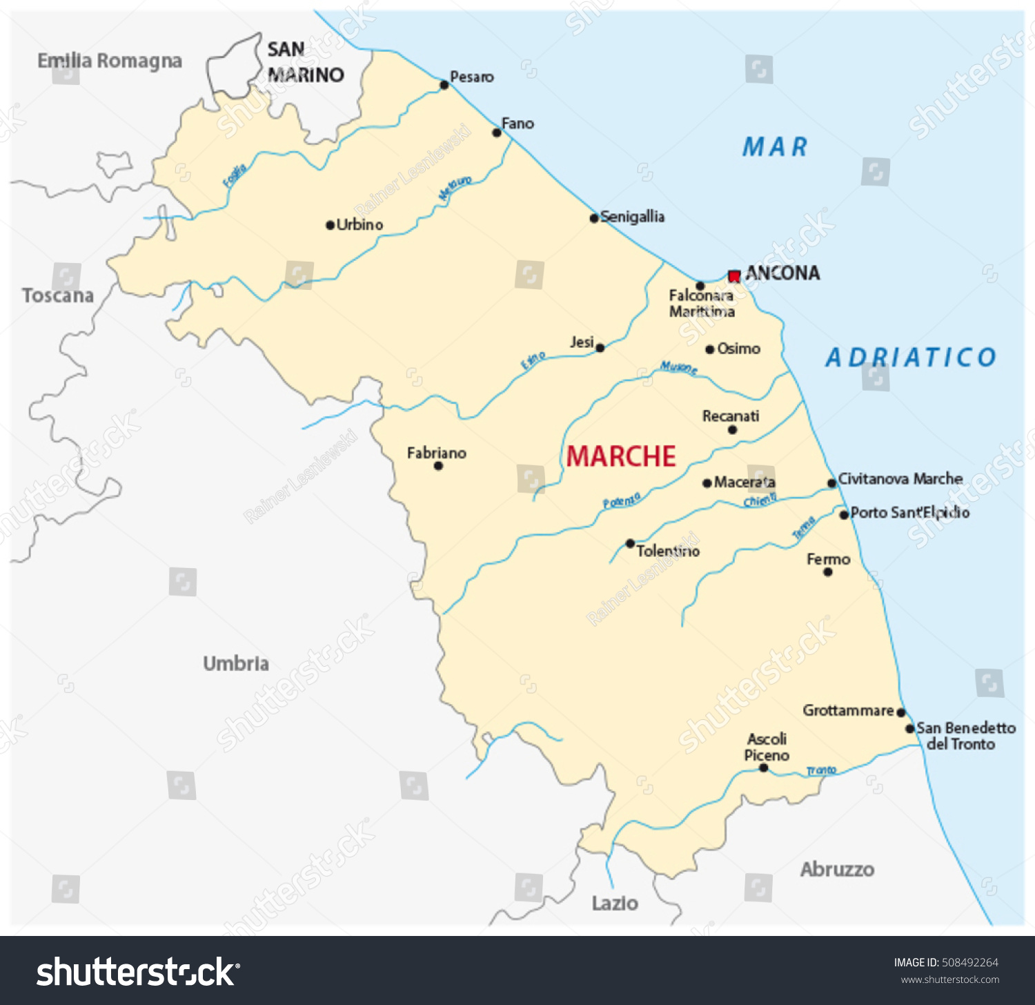 Vector map of the Italian region Marche - Royalty Free Stock Vector ...