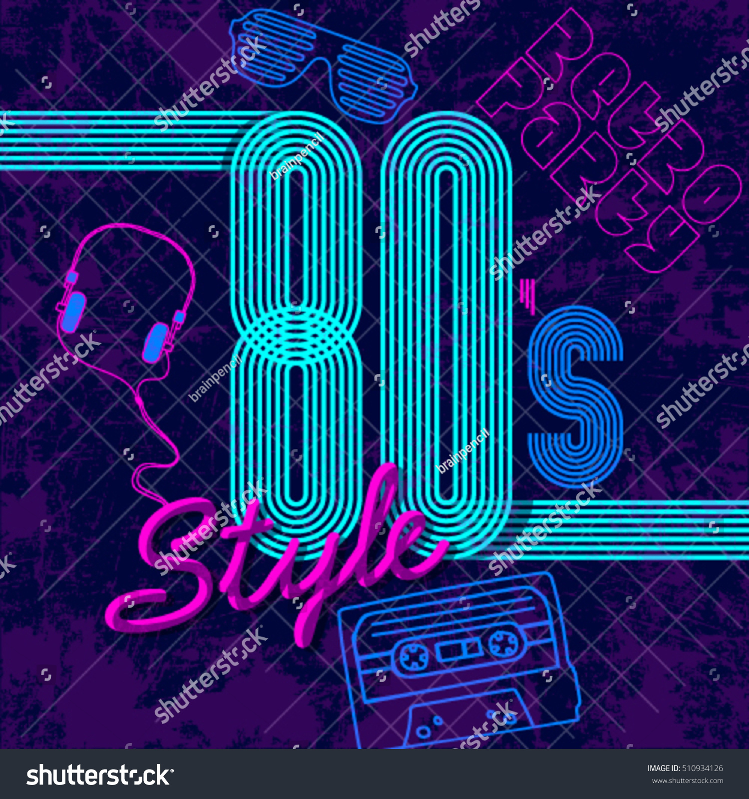 Retro style 80s disco design neon. 80s party, - Royalty Free Stock ...