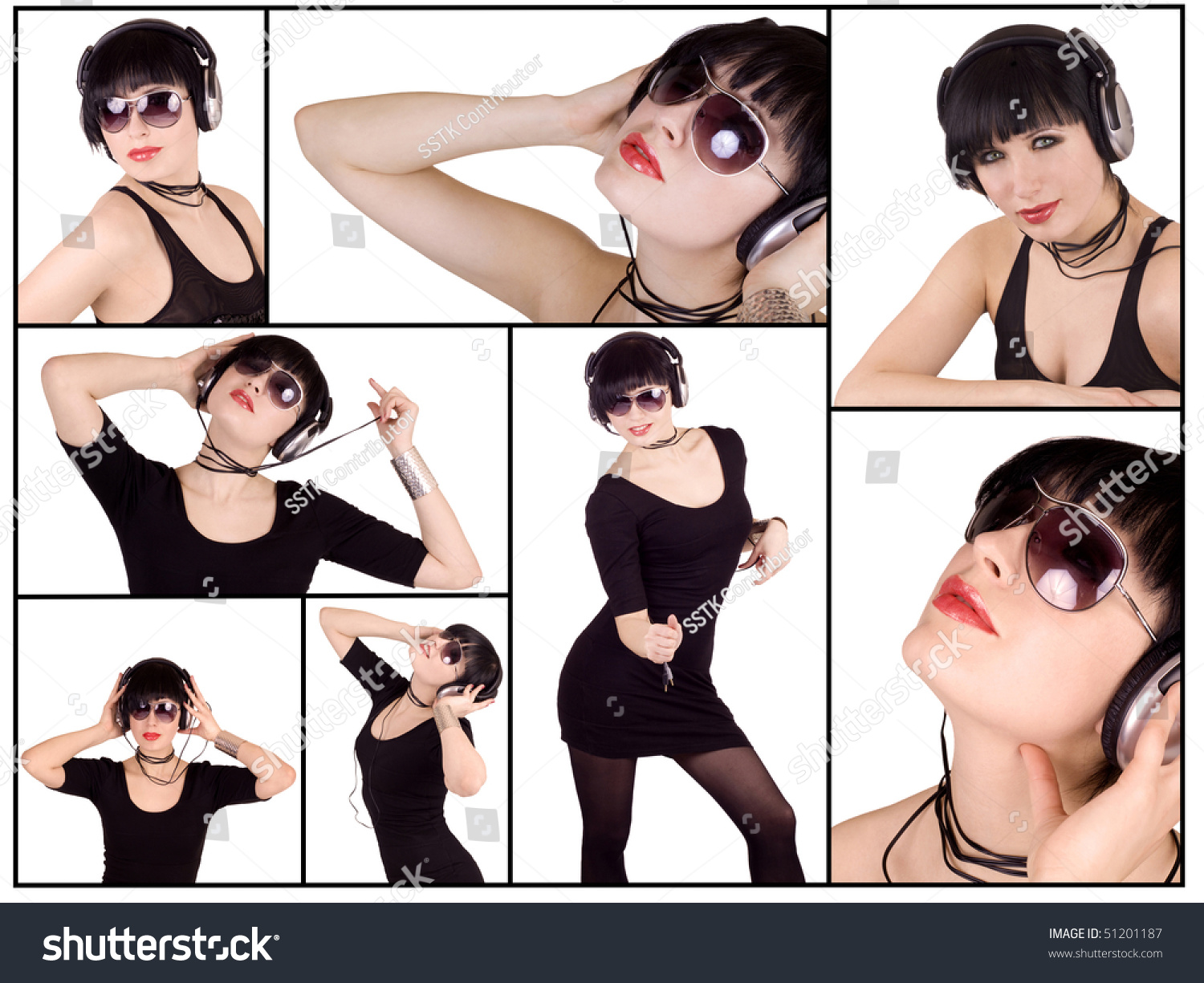 Young woman in various positions wearing headphones #51201187