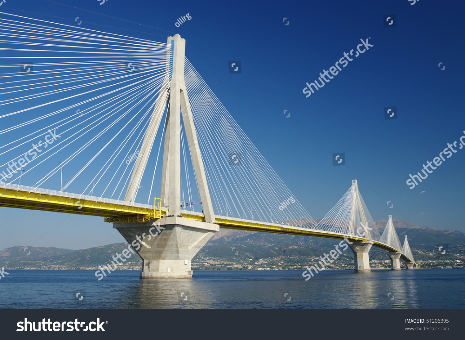 suspension bridge crossing Corinth Gulf strait, Greece. Is the world's second longest cable-stayed bridge #51206395