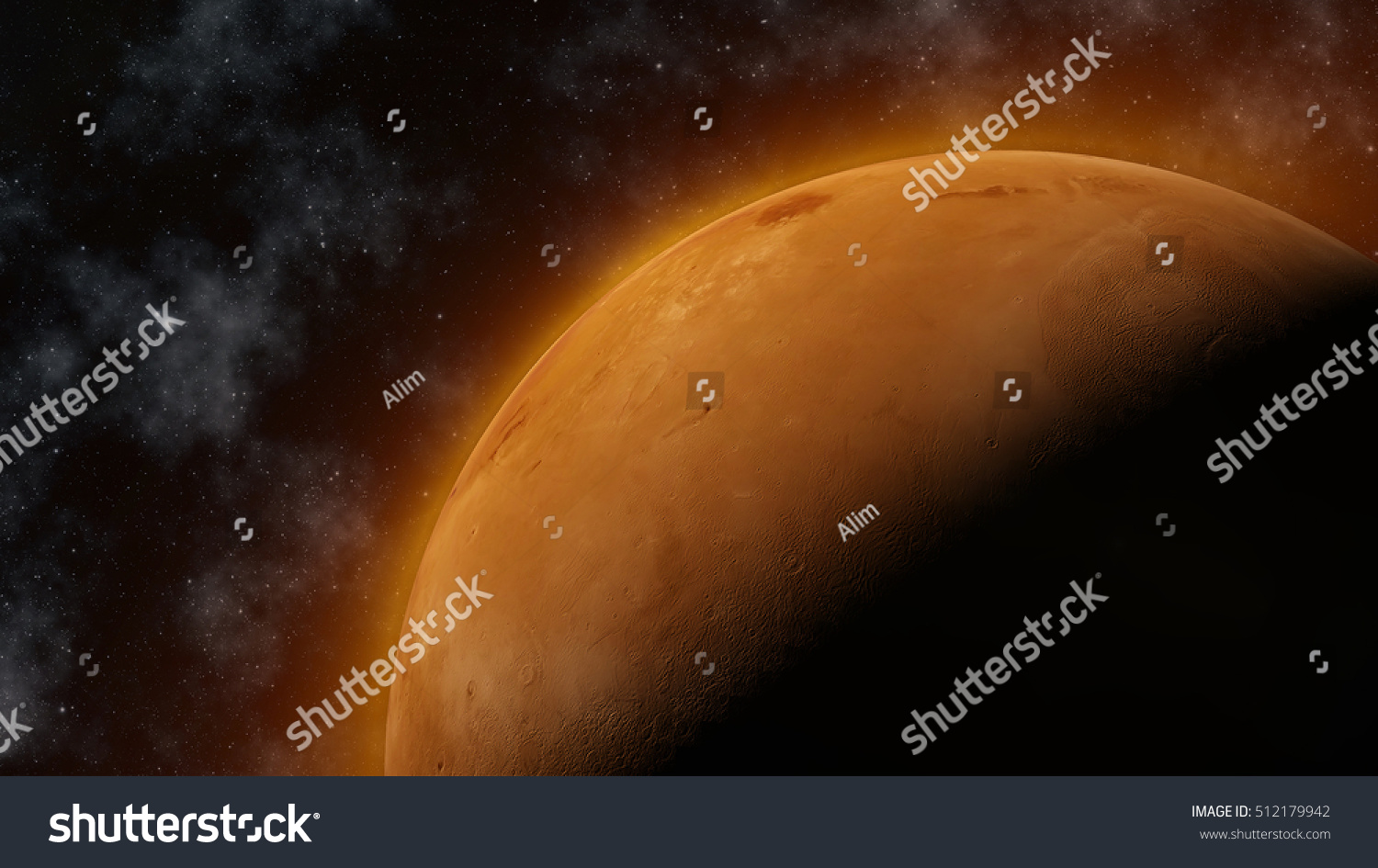3D render of the planet Mars in space with stars  #512179942