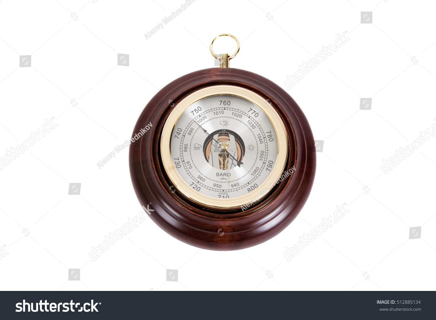 Vintage wooden wall barometer on a white background #512885134