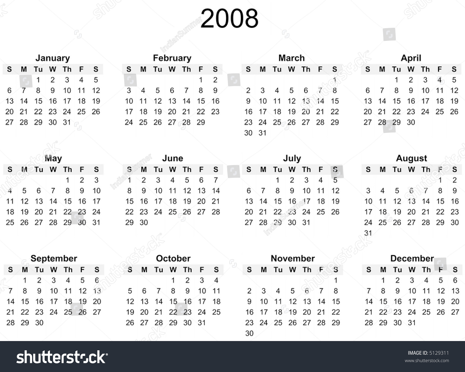 2008 Year calendar, simple black and white - Royalty Free Stock Photo ...