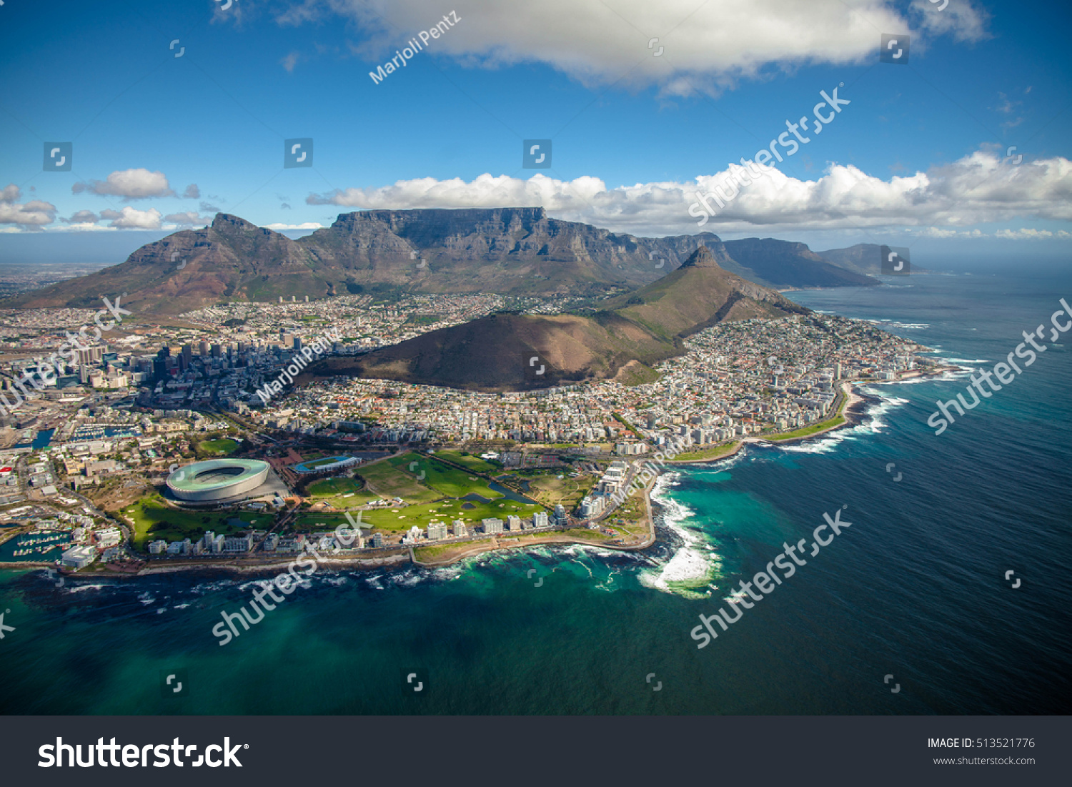 Aerial photo of Cape Town South Africa, overlooking Table Mountain and Lions Head #513521776
