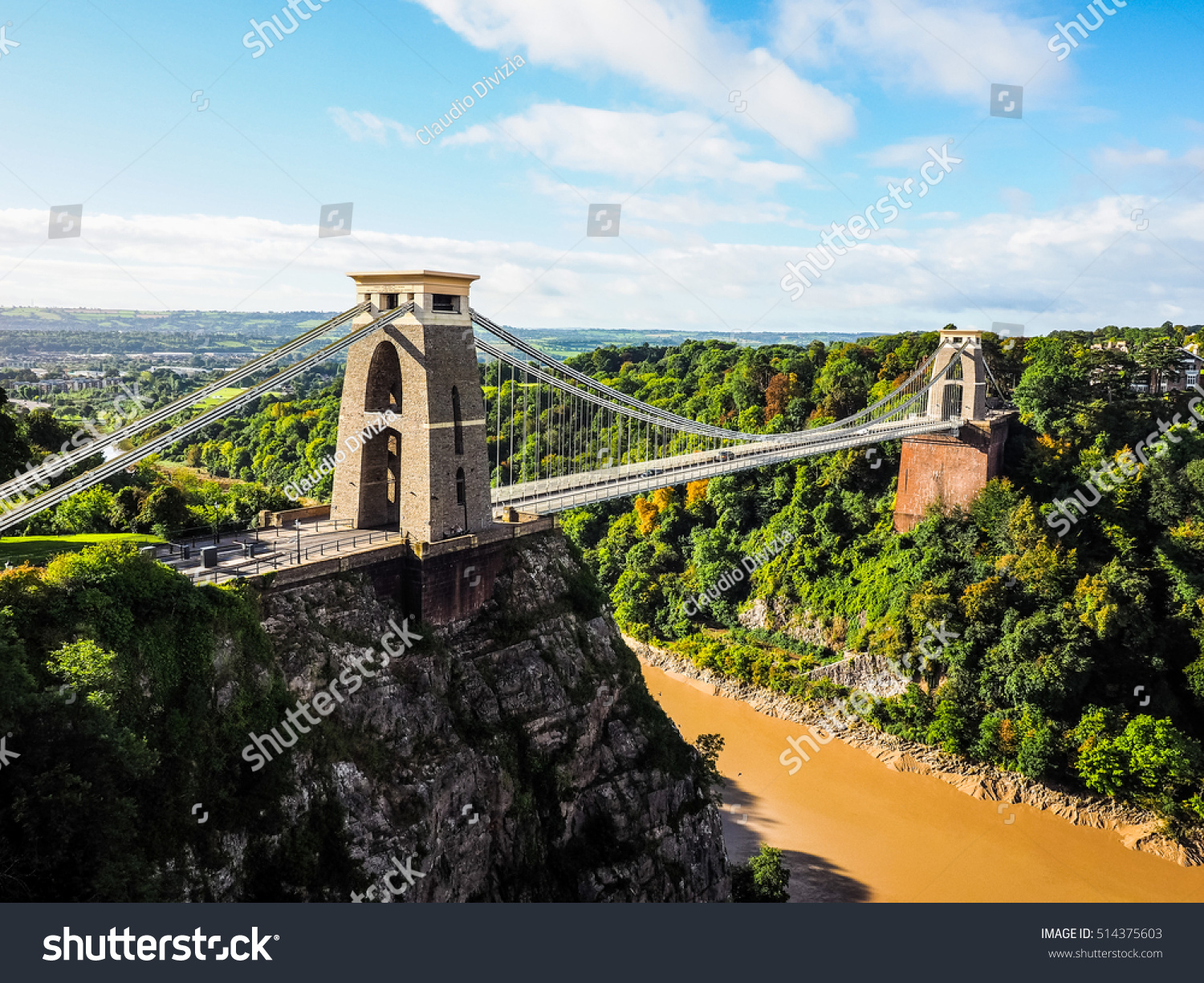 HDR Clifton Suspension Bridge spanning the Avon Gorge and River Avon designed by Brunel and completed in 1864 in Bristol, UK #514375603