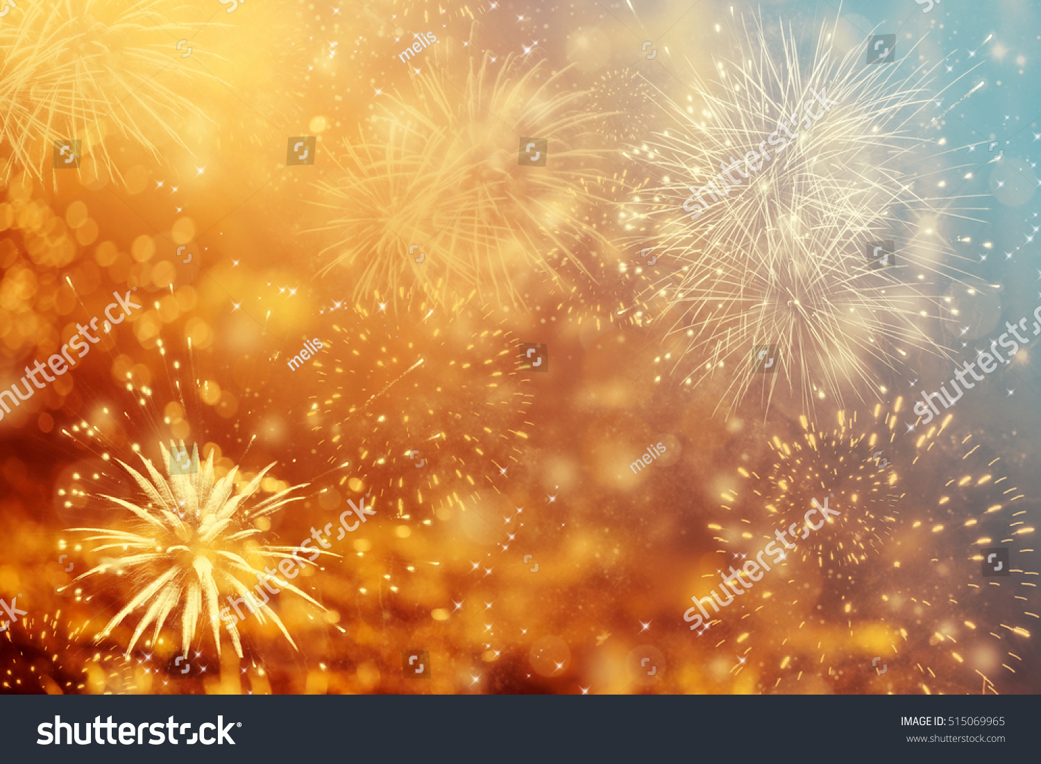 Fireworks at New Year and copy space - abstract holiday background #515069965