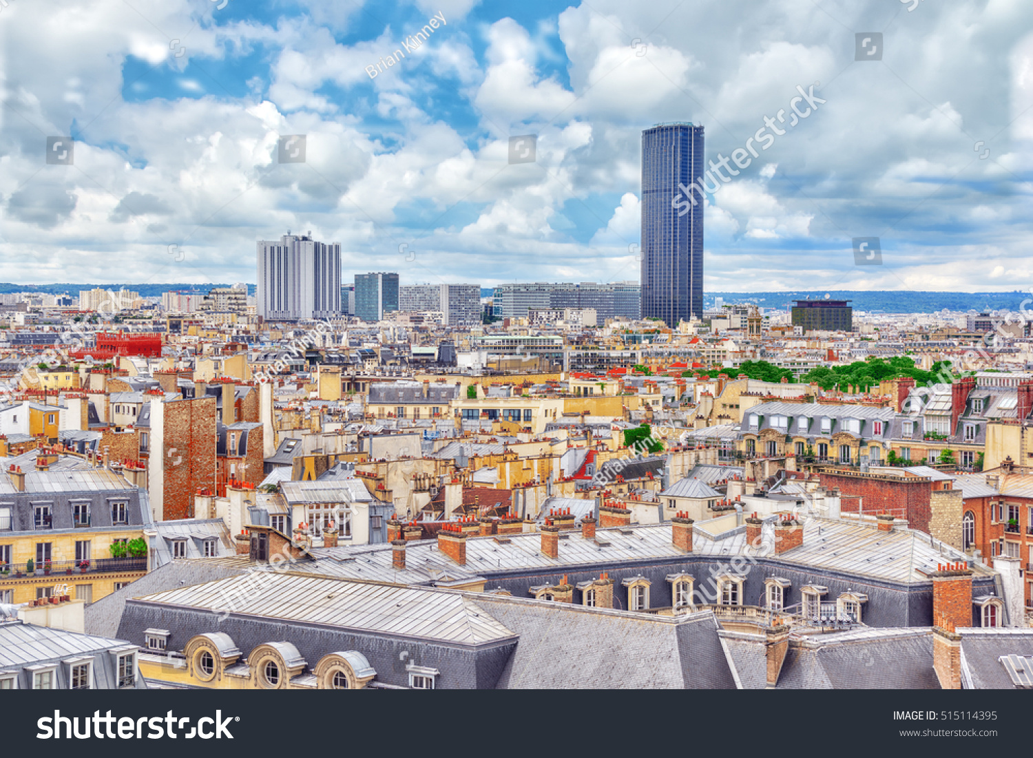 Beautiful panoramic view of Paris from the roof of the Pantheon. View of the Montparnasse tower. #515114395