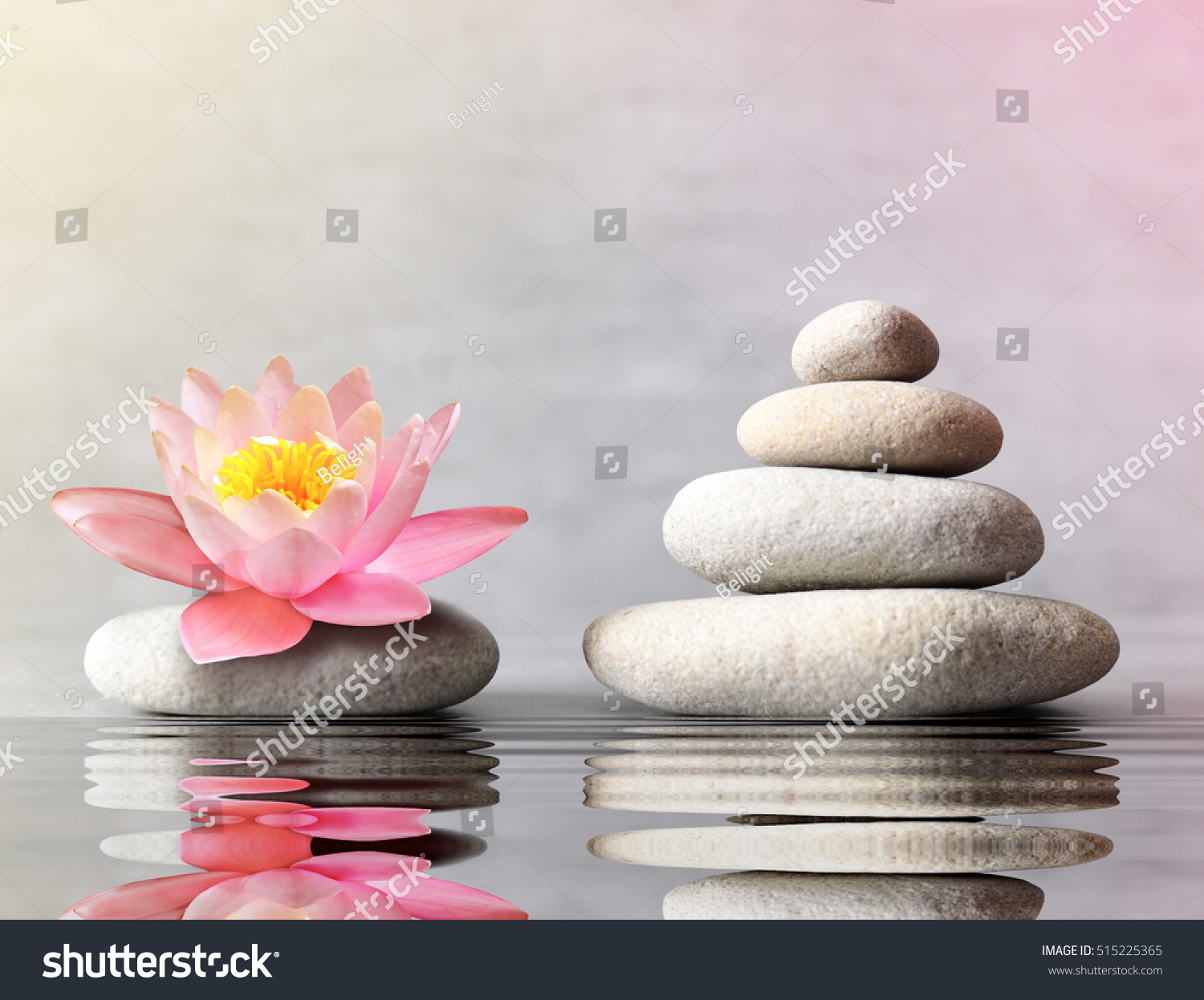 Spa stones with flower lily on grey background #515225365