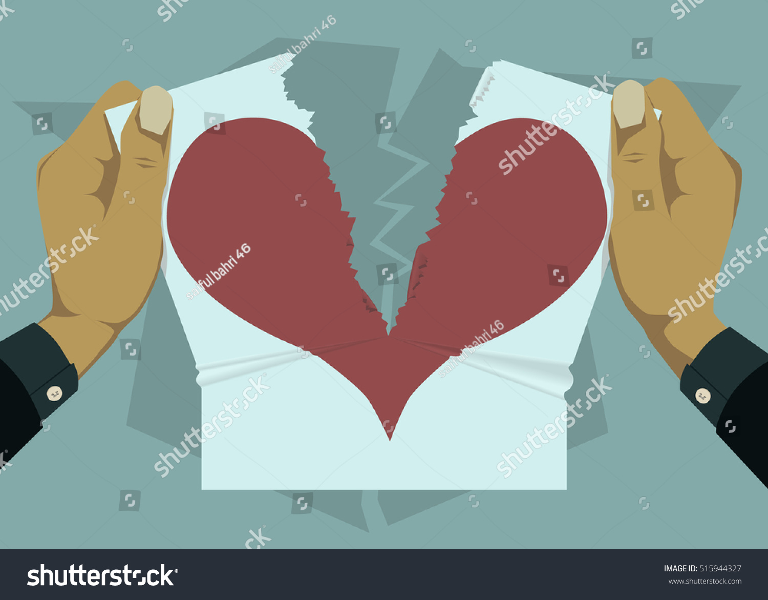 Two Hands Tearing Paper Hearts Royalty Free Stock Vector 515944327
