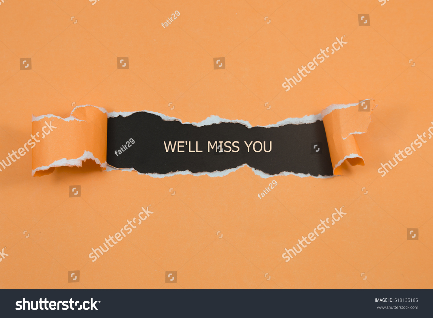 The text We'll Miss You appearing behind torn brown paper #518135185