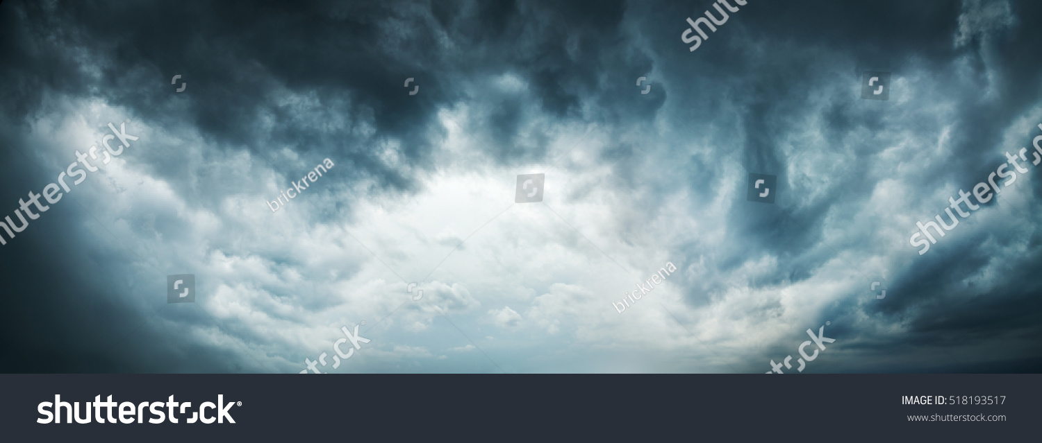 Dramatic Sky Background. Stormy Clouds in Dark Sky. Moody Cloudscape. Panoramic Image Can Be Used as Web Banner or Wide Site Header. Toned and Filtered Photo with Copy Space. #518193517