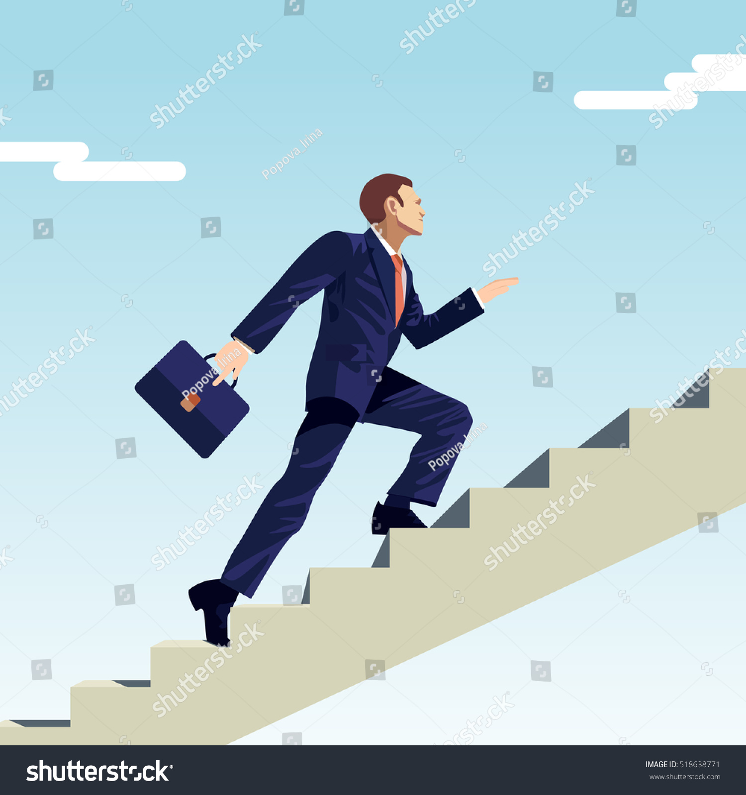 Businessman stepping up the stairs, carrying briefcase. Vector illustration #518638771