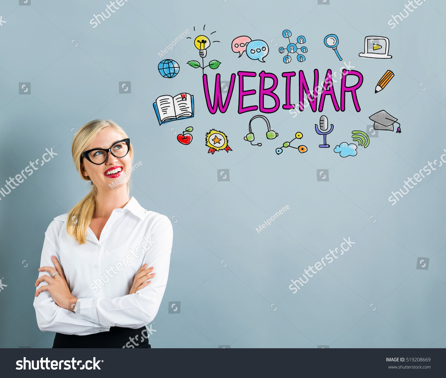 Webinar text with business woman on a gray background #519208669
