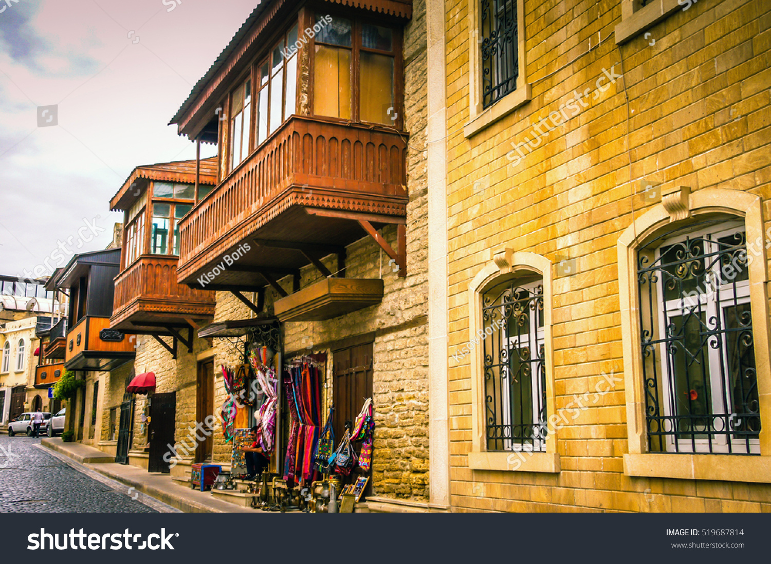 Old Town of Baku city buildings. Old town center view. Architecture cityscape of top view of the city. Old street of city capital. Vintage street design. Old buildings Ancient street view background #519687814