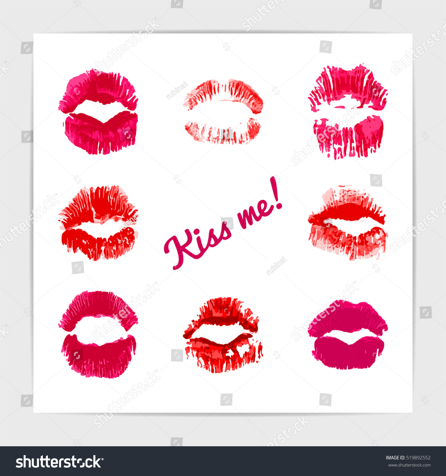 Cute And Seductive Red Lipstick Kisses Set Royalty Free Stock Vector 519892552