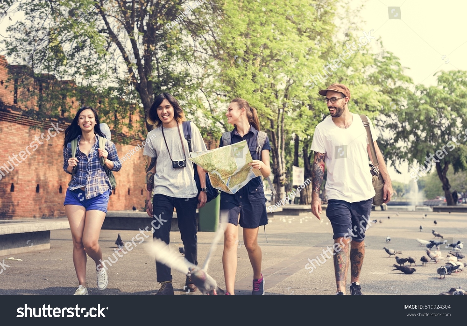 Friends Travel Backpacker Adventure Concept #519924304