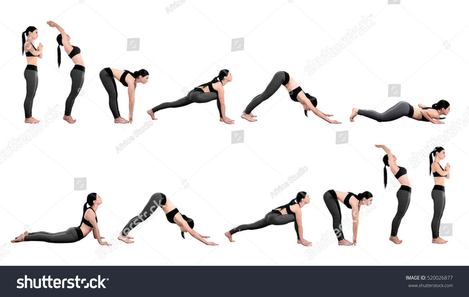 Young woman practicing yoga, white background. Sport concept. #520026877