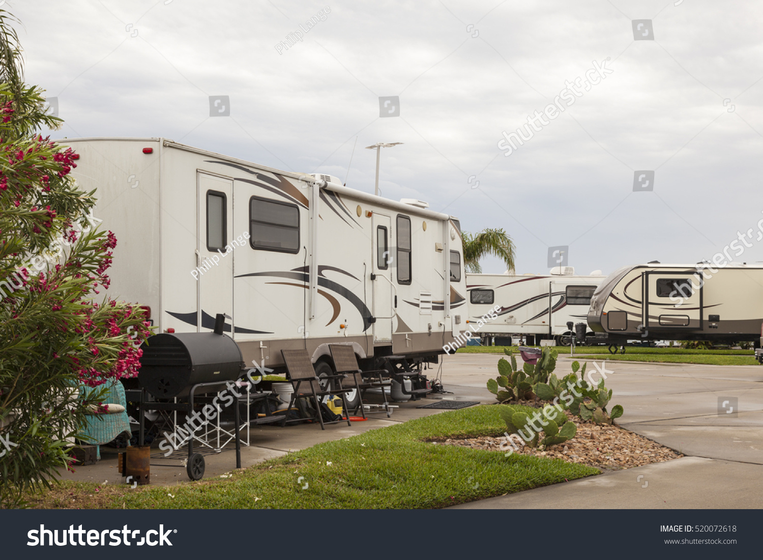 Recreational vehicles at a campsite rv park in southern united states  #520072618