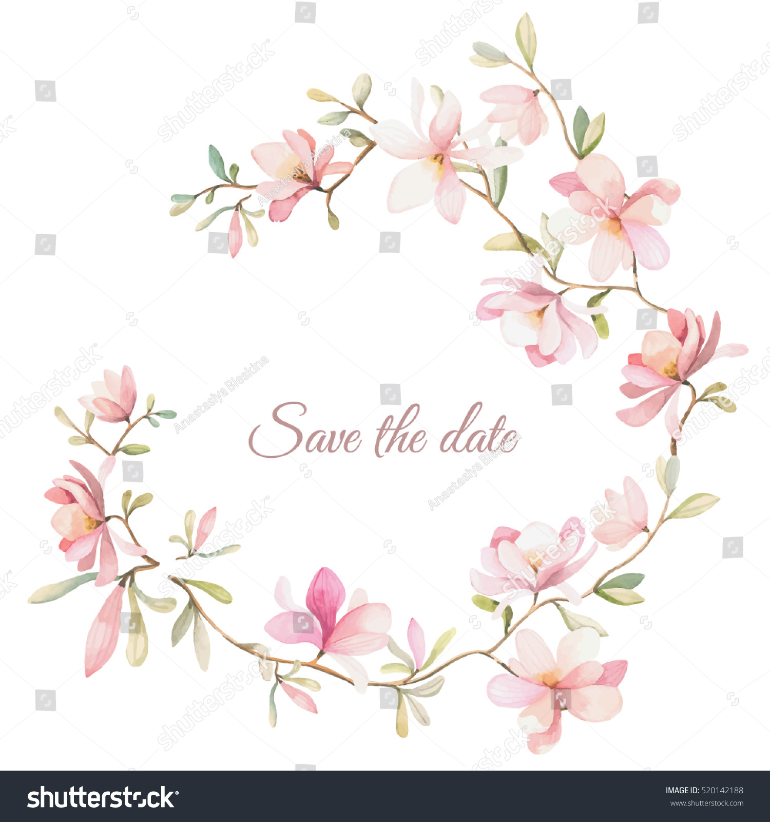 wreath of flowers in watercolor style with white background #520142188