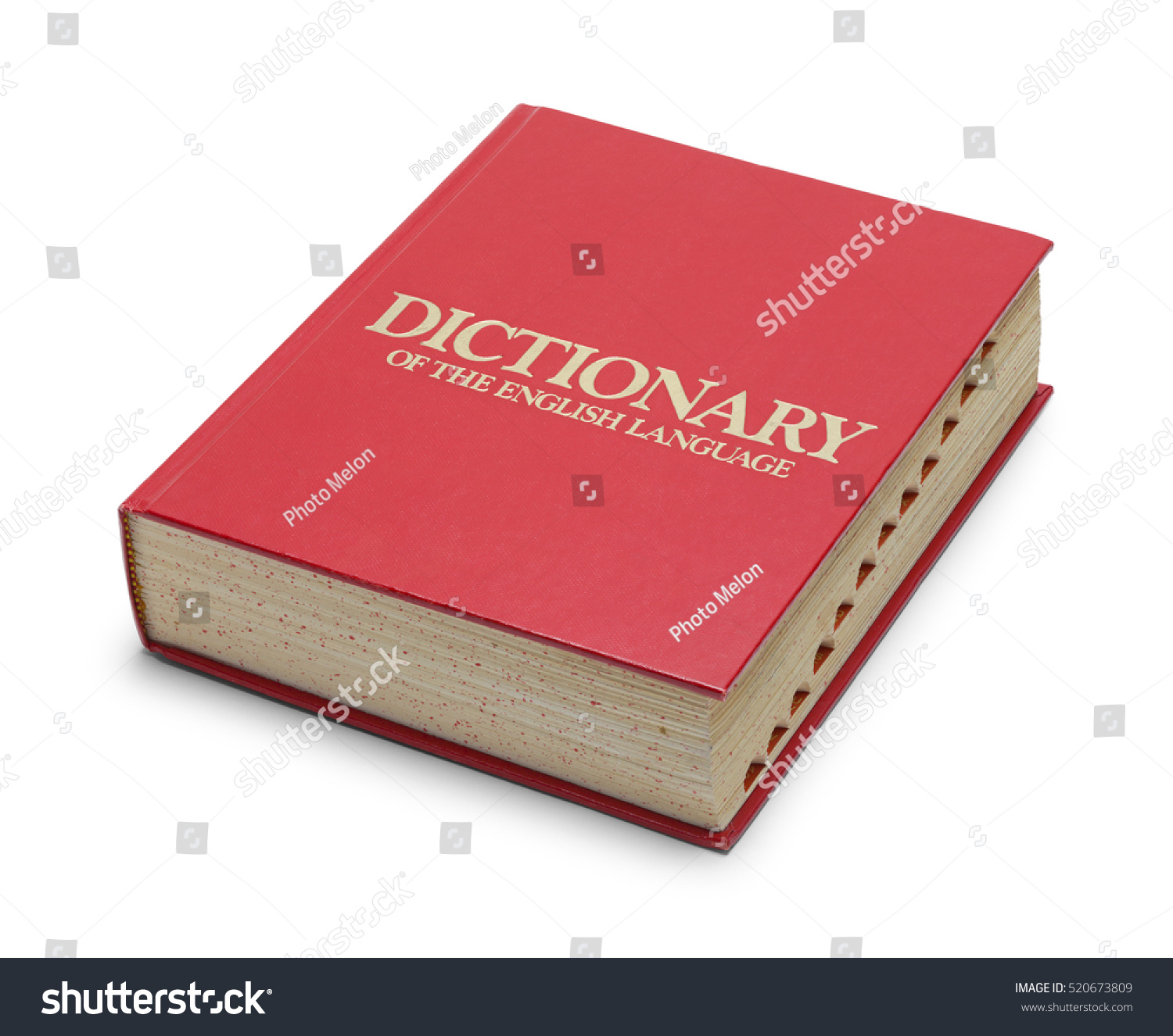 Closed Red English Dictionary with Tabs Isolated on White Background. #520673809
