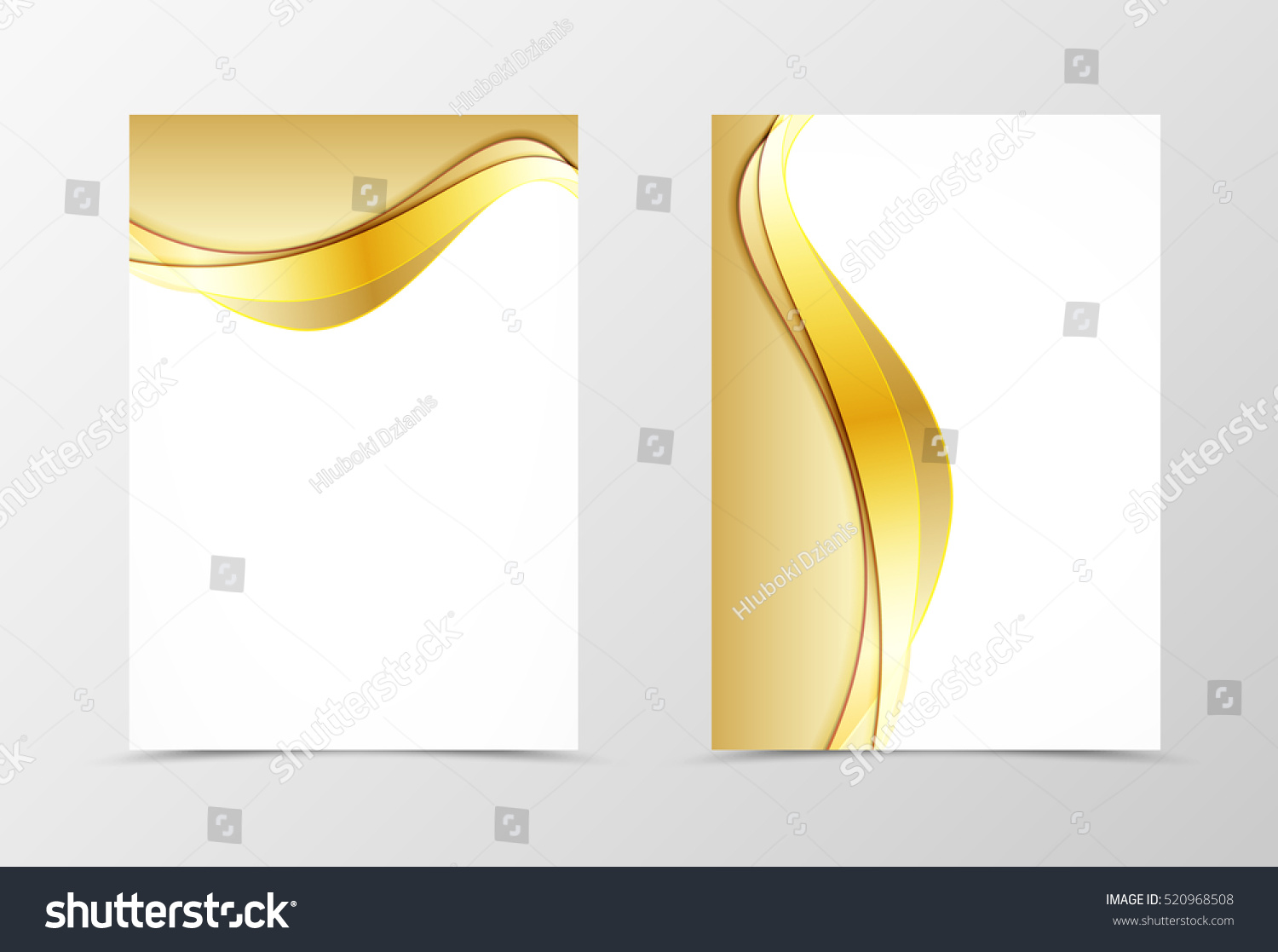 Front and back wave flyer template design. Abstract template with golden lines in material design style. Vector illustration #520968508
